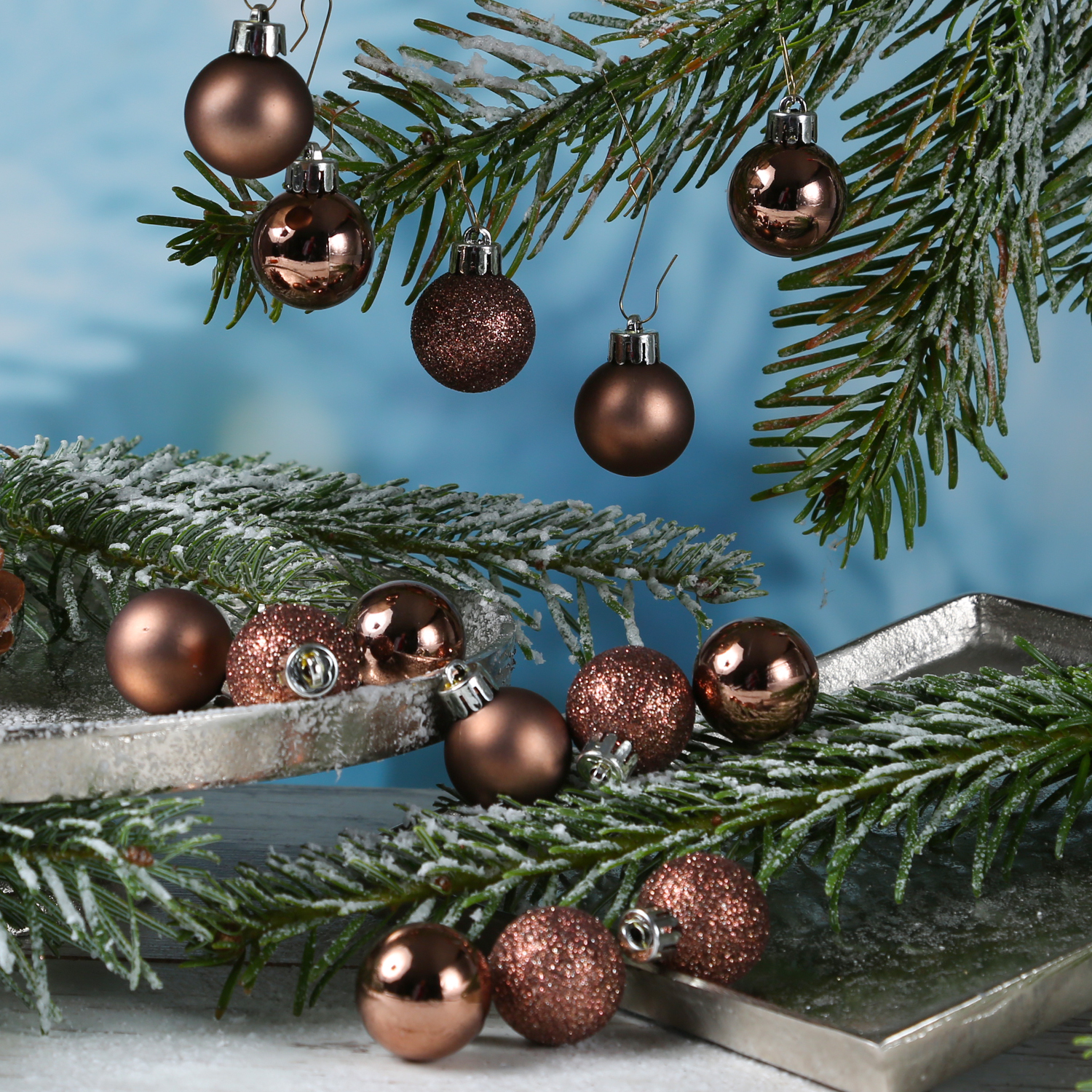 Christbaumkugel - Weihnachtskugel - bruchfest - D: 3cm - glänzend matt glitzernd - braun - 14er Set