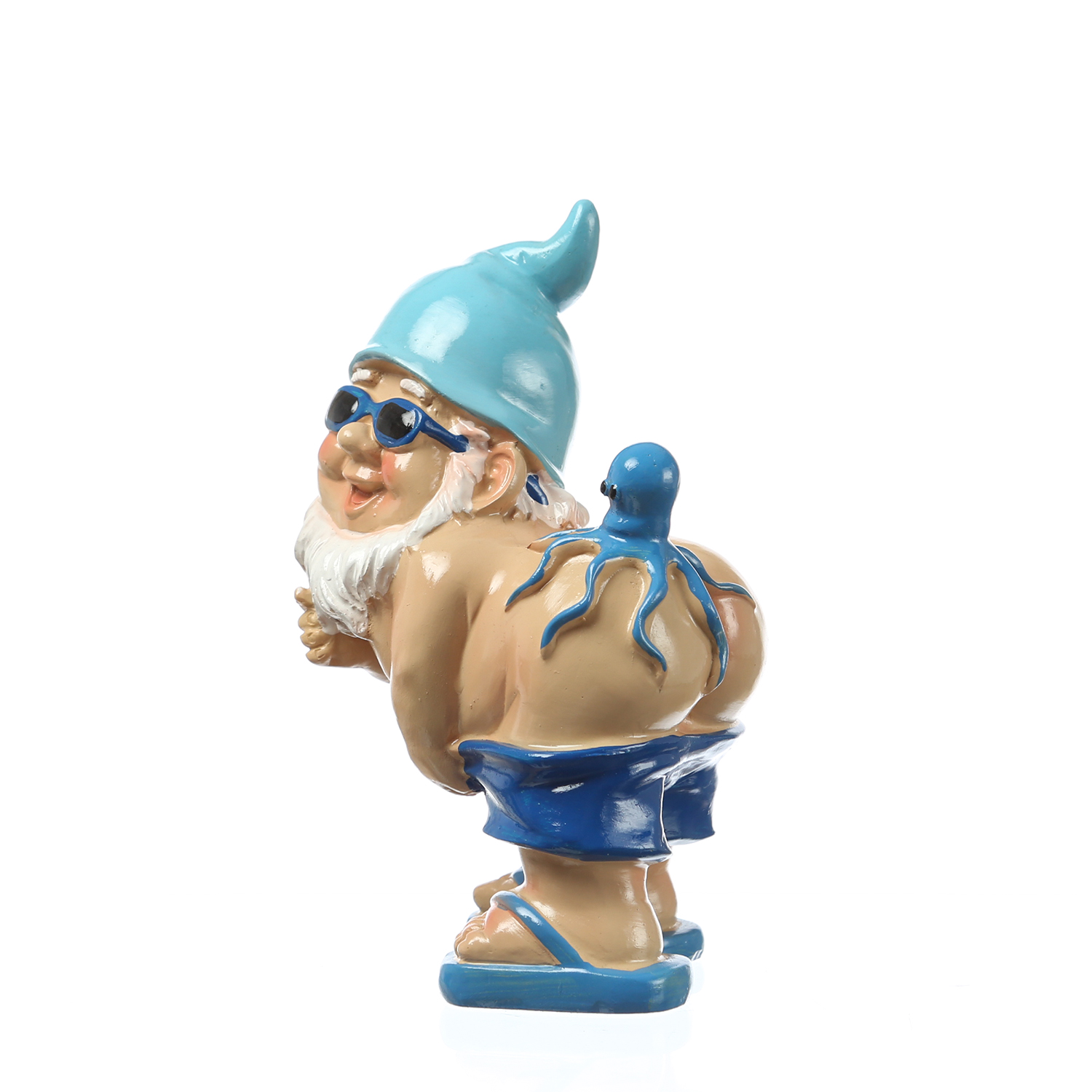 Gartenzwerg Hose Runter mit Krake - Maritimer Zwerg mit nacktem Po  - Polyresin - H: 18cm