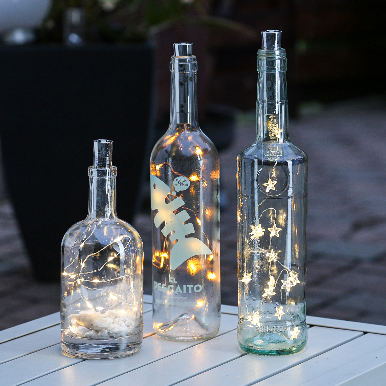 LED Lichterkette KORKEN Sterne - Flaschenverschluss - 15 warmweiße LED - L: 80cm - Timer - silber