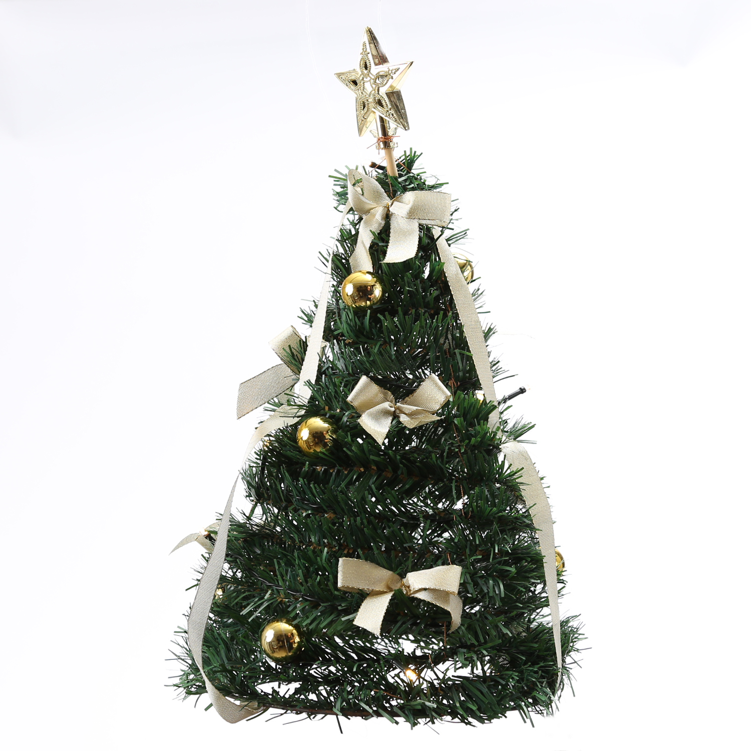 LED Weihnachtsbaum - dekoriert - stehend - 10 warmweiße LED - H: 50,5cm - Batterie - grün/gold