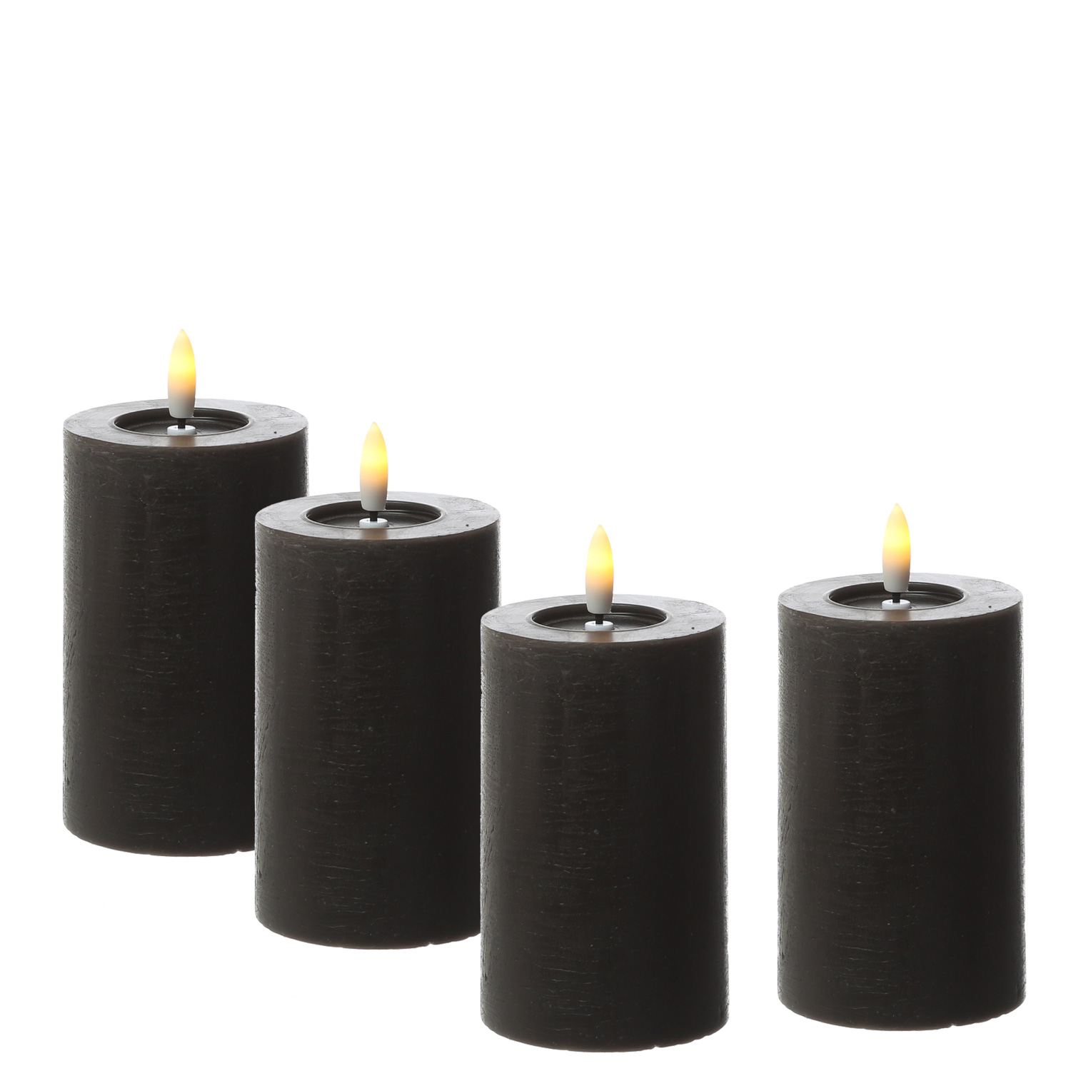 LED Kerzenset LINA - Rustik-Optik - Echtwachs - H: 11cm - D: 7cm - Timer - schwarz - 4er Set