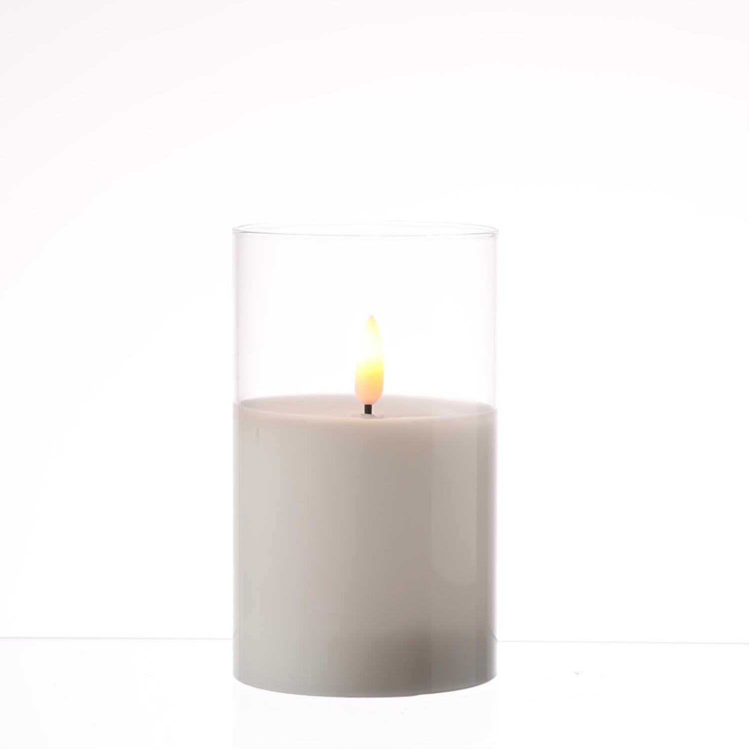 B-Ware LED Kerze im Glas - Windlicht - Echtwachs - flackernde 3D Flamme - Timer - H: 12,5cm - D: 7,5cm