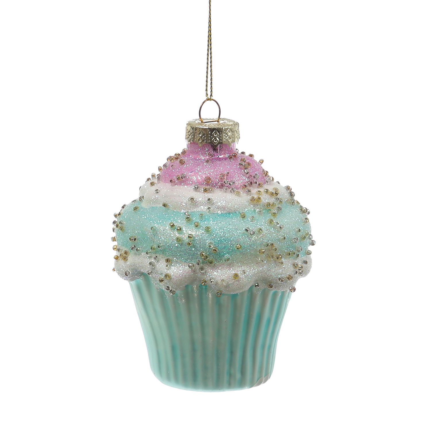 Weihnachtsbaumschmuck Eis/Cupcake - mit Perlen verziert - Glas - Christbaumschmuck - H: 13cm/10cm