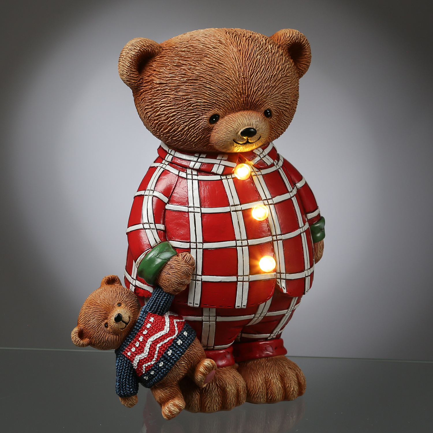 LED Bär - Teddybär im Schlafanzug - Dekofigur aus Polyresin - H: 24cm - Batterie - Timer