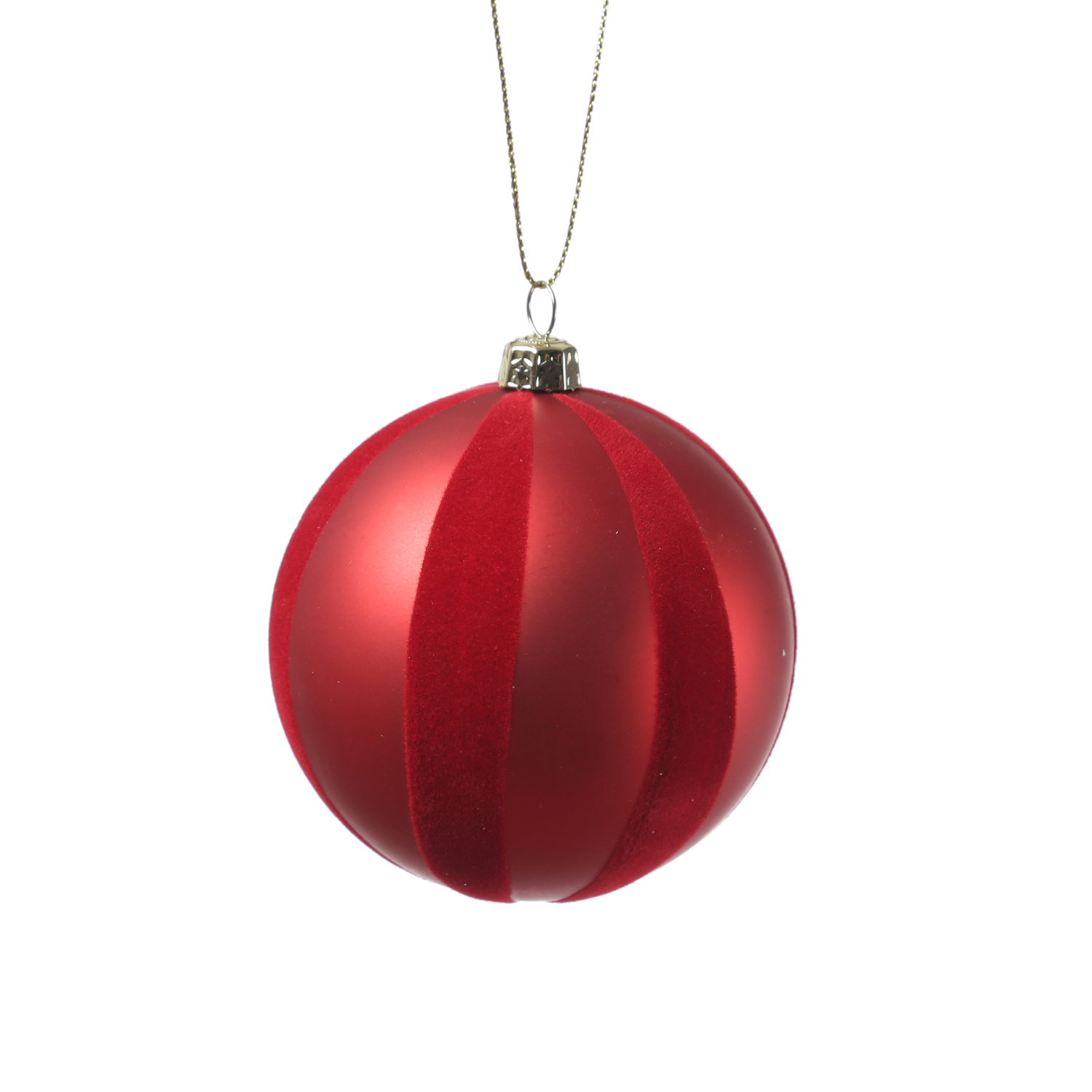 Christbaumkugeln mit Samtstreifen - Weihnachtsbaumkugeln - bruchfest - D: 8cm - rot - 12er Set