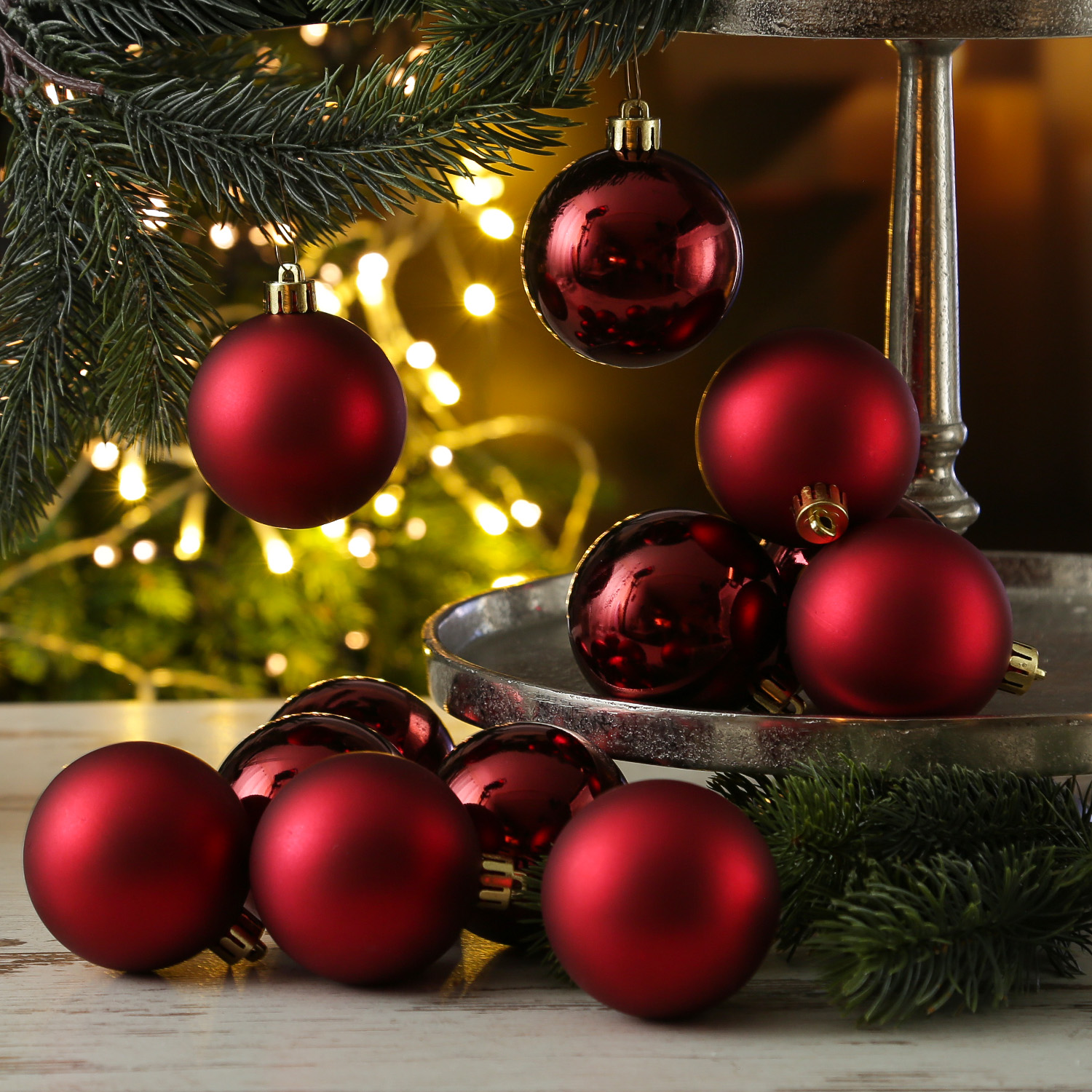 Christbaumkugeln - Weihnachtbaumskugeln - bruchfest - D: 6cm - glänzend/matt  - weinrot - 12er Set