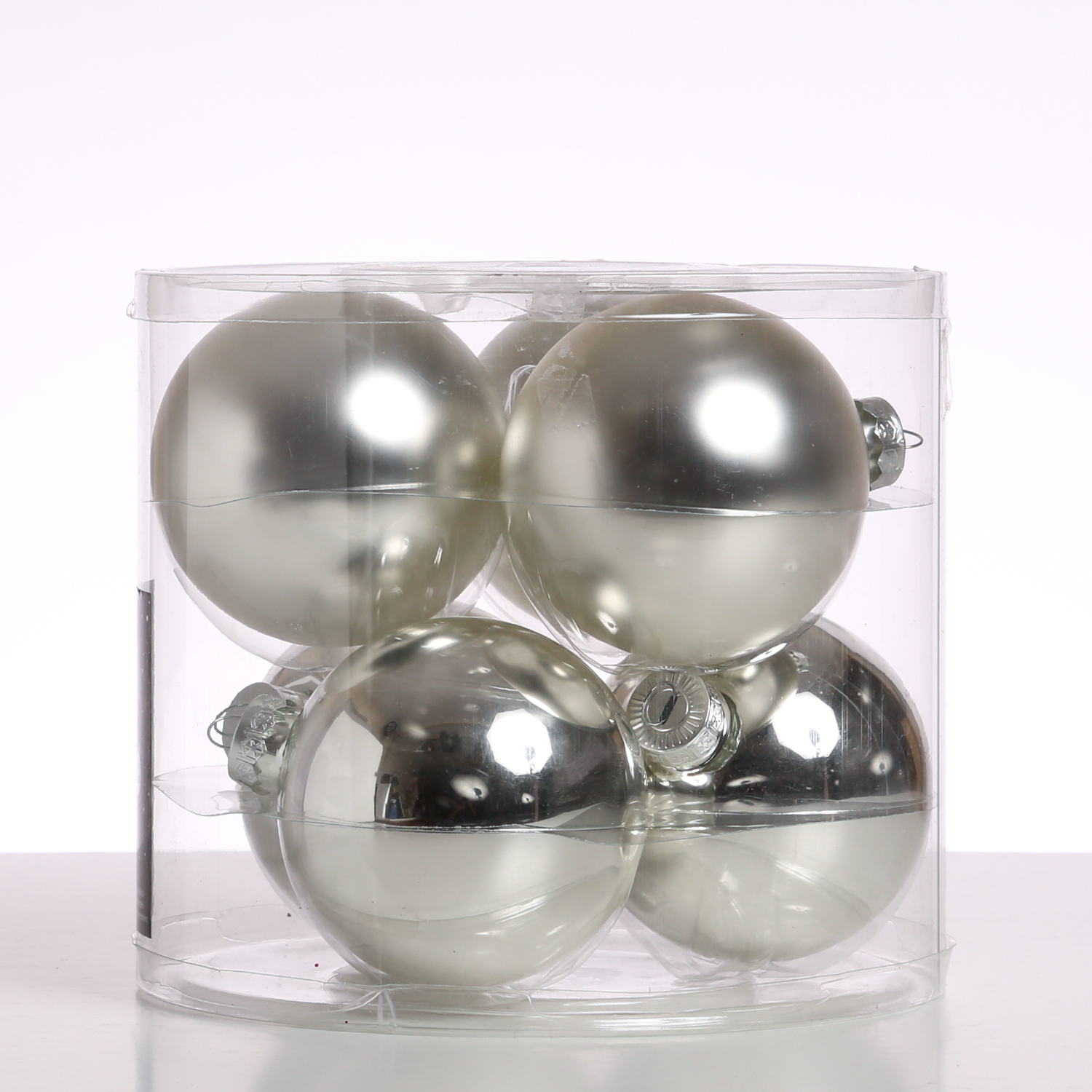 Christbaumkugeln - Weihnachtsbaumkugeln - Glas - D: 8cm - glänzend/matt - silber - 6er Set