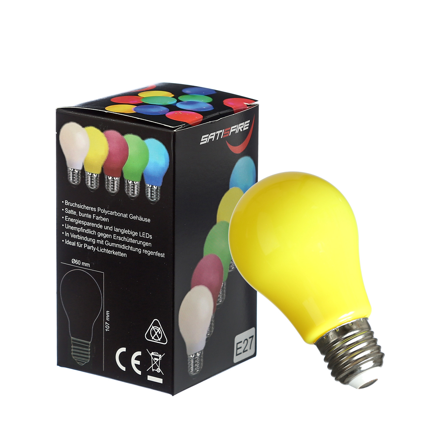 LED Leuchtmittel Tropfenlampe A60 Polycarbonat Gelb 2W