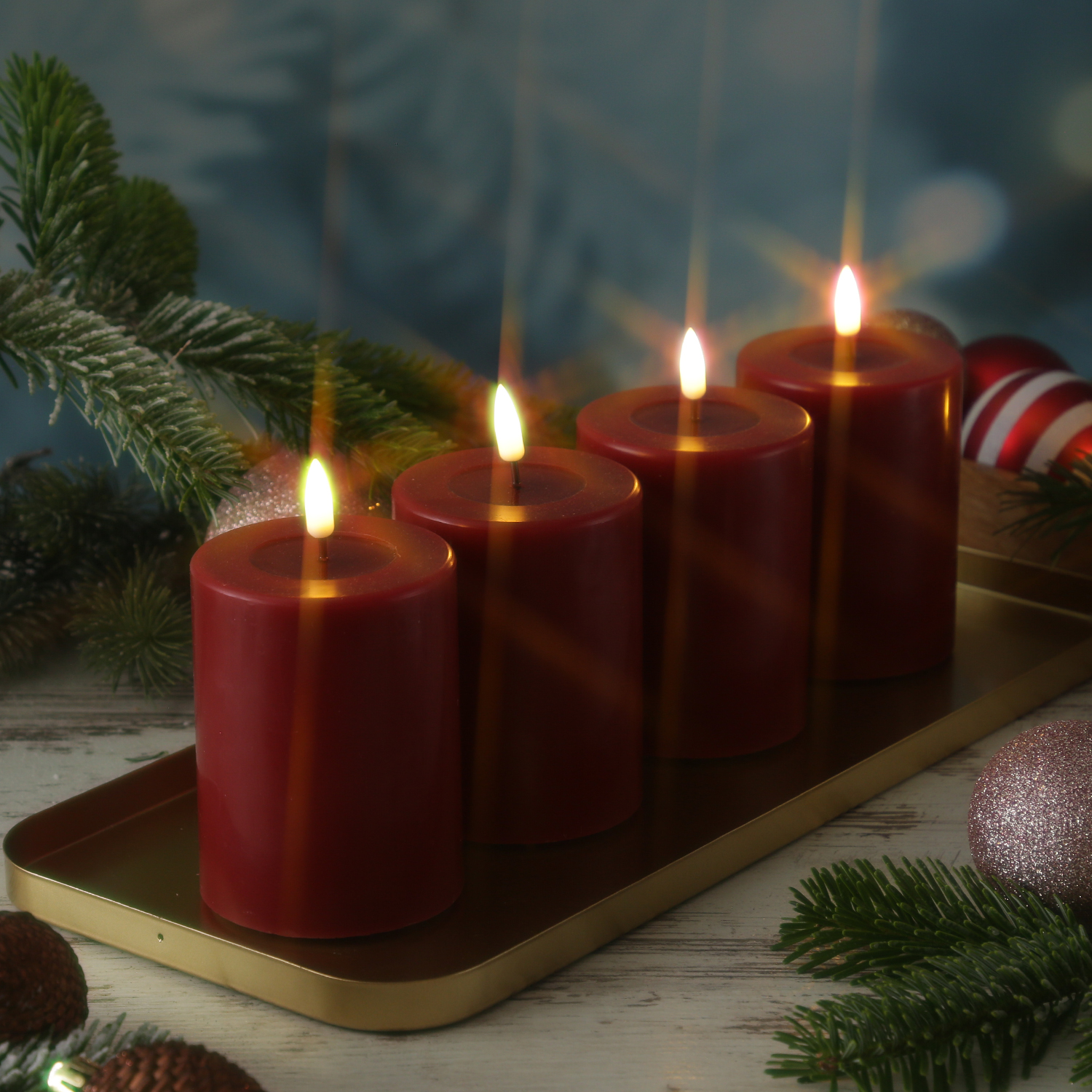 LED Kerzenset MIA - Echtwachs - H: 10cm/D: 7,5cm - mit Batt./Fernbedienung - bordeauxrot - 4er Set