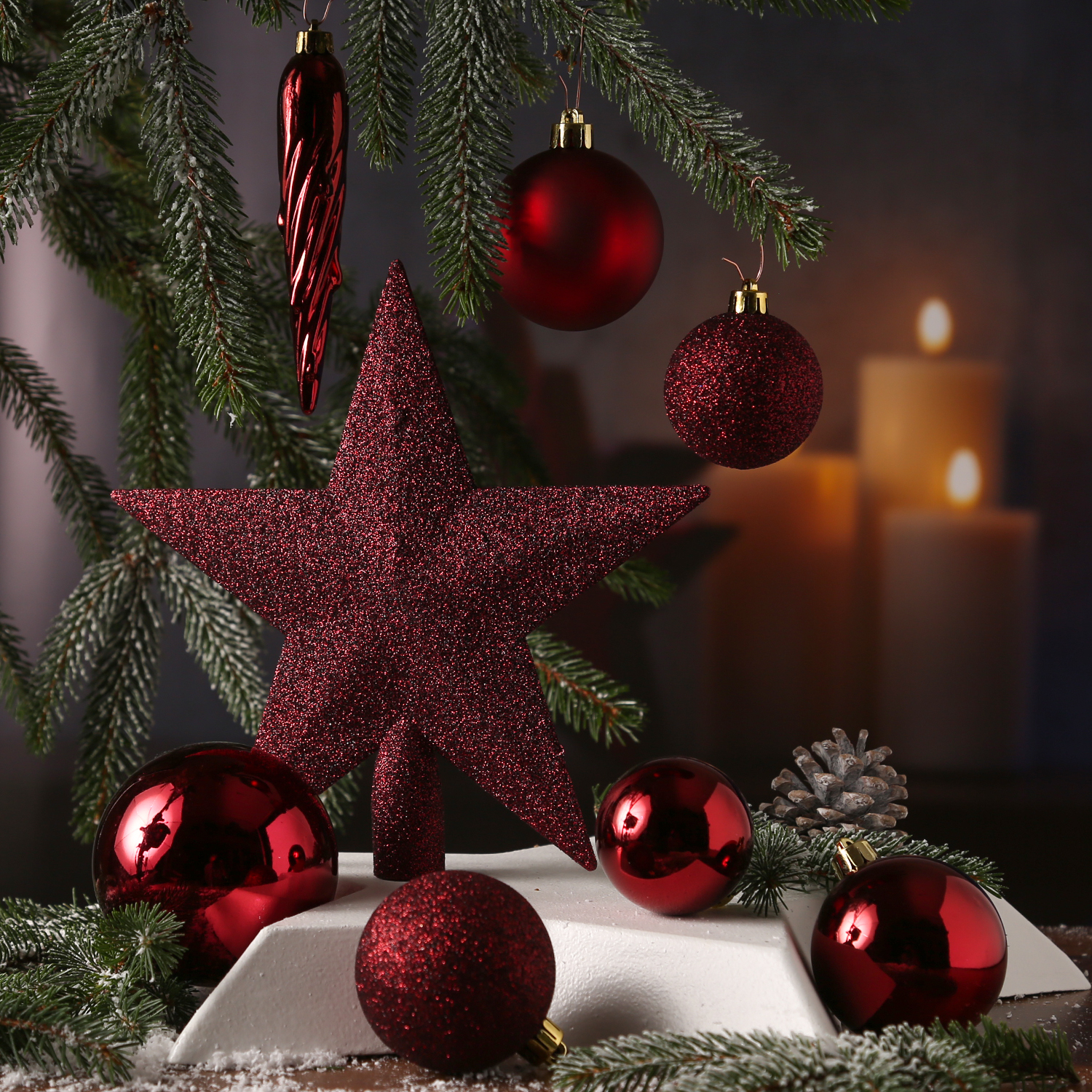 Christbaumkugel - Weihnachtsbaumkugel - bruchfest - glänzend matt glitzernd - weinrot - 33er Set