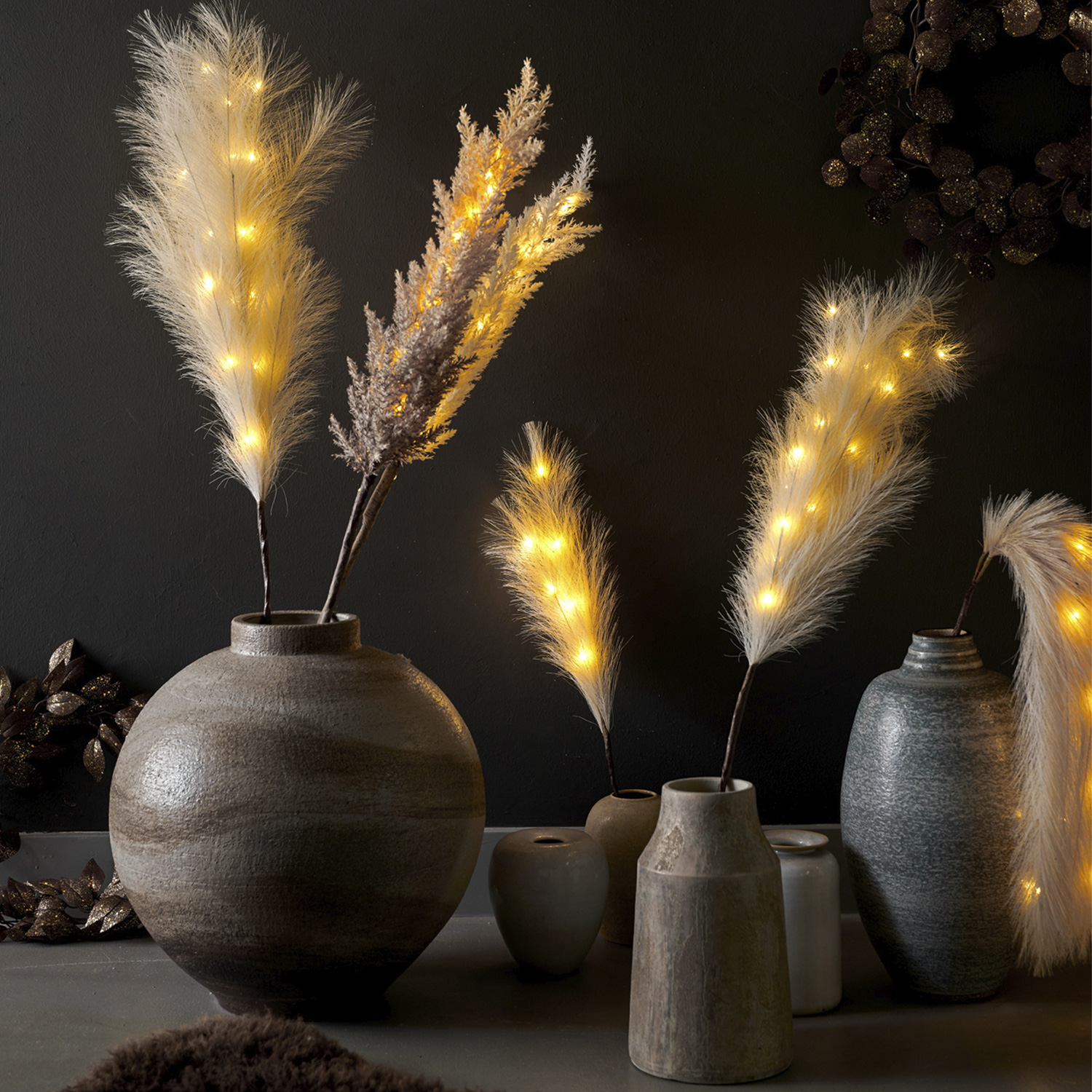 LED Zweig PAMPAS - 12 warmweiße LED - H: 70cm - indoor - braun