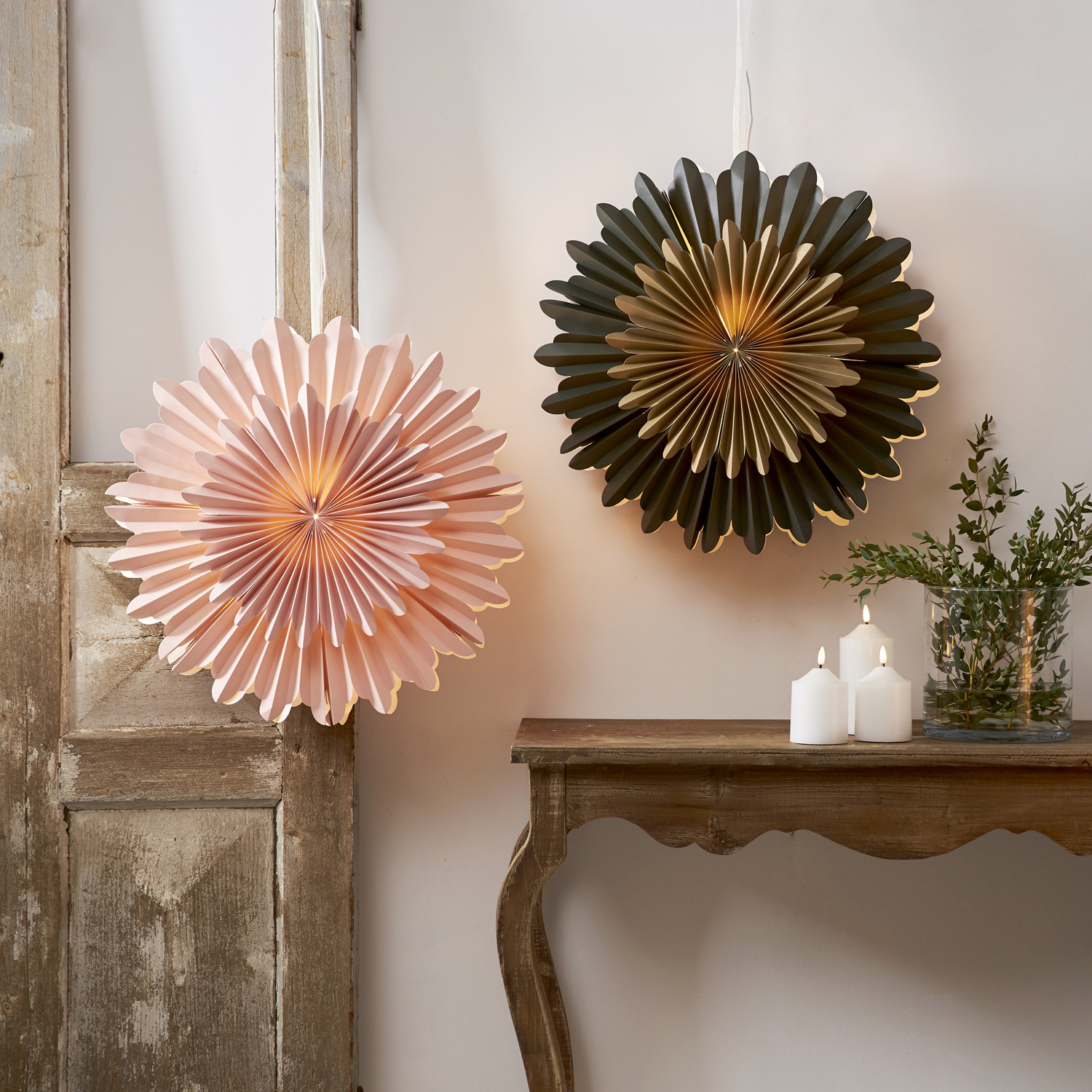Papierstern Crystal - hängend - D: 50cm - mit Band - Papier mit Dekor - grün