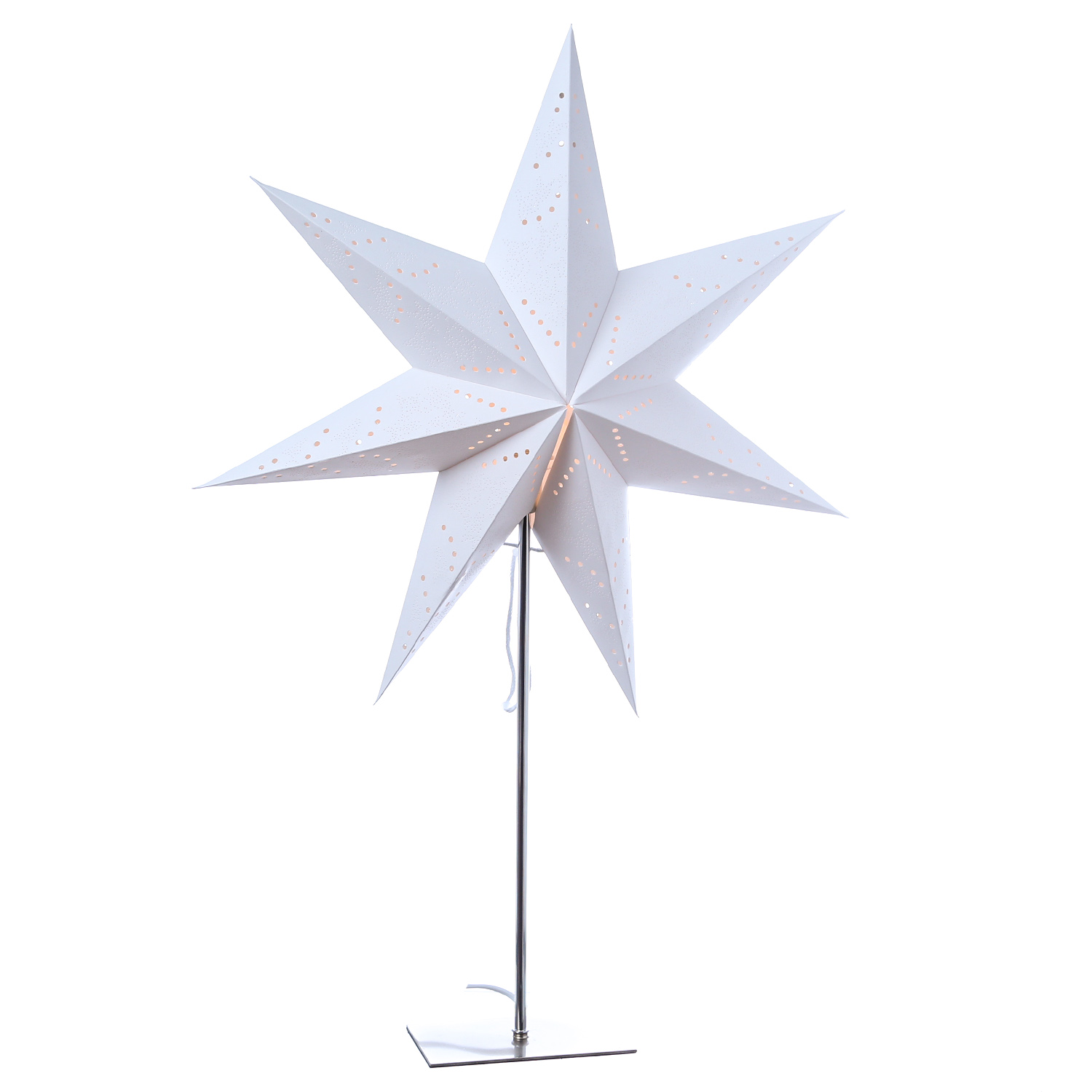 Papierstern LUNA - stehend - 7-zackig - D: 54cm, H: 75cm - inkl. E14 Fassung u. Kabel - weiß
