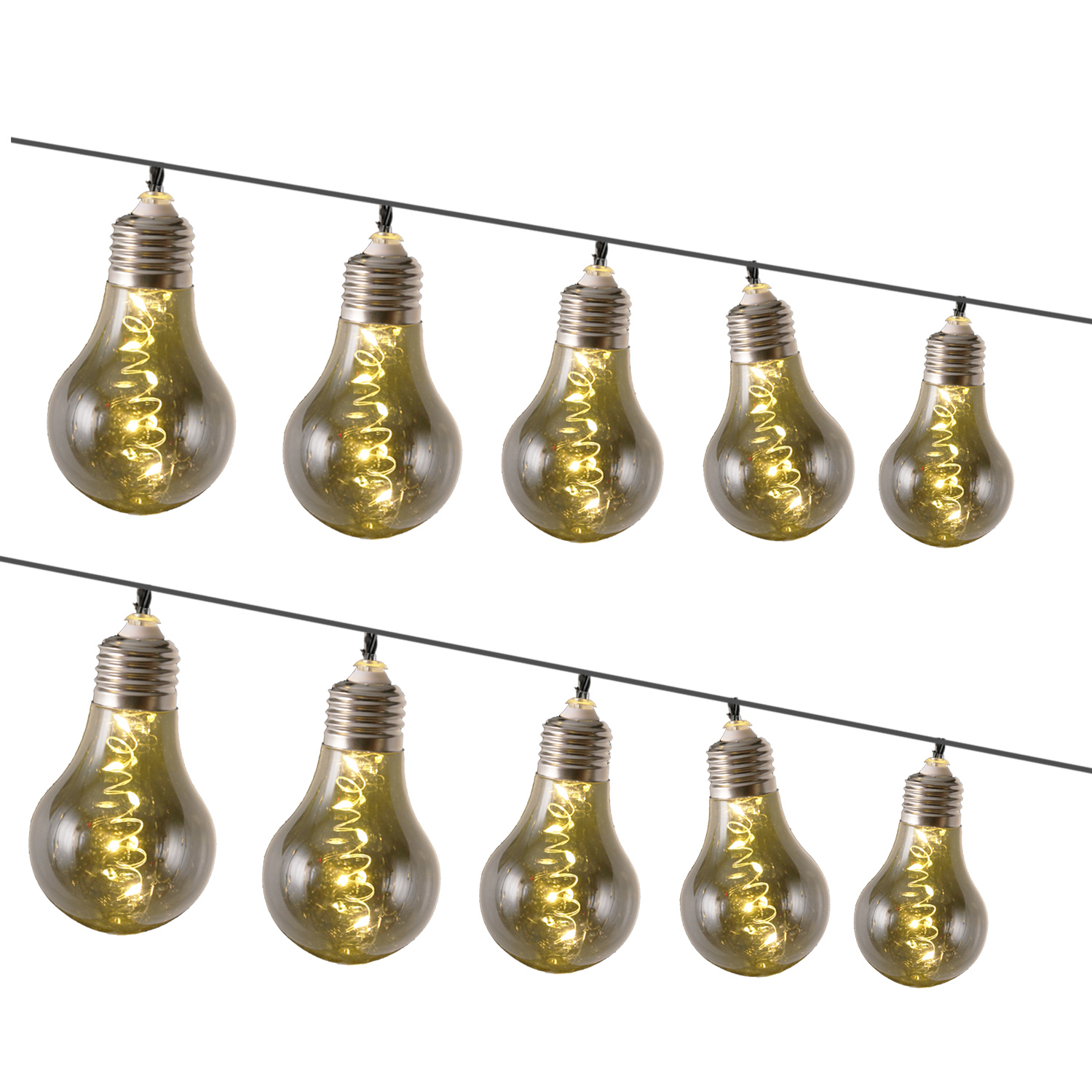 LED Solar Lichterkette GLOW - Glühbirnen mit Drahtlichterkette - 2 Funktionen - 4,5m - rauchig grau