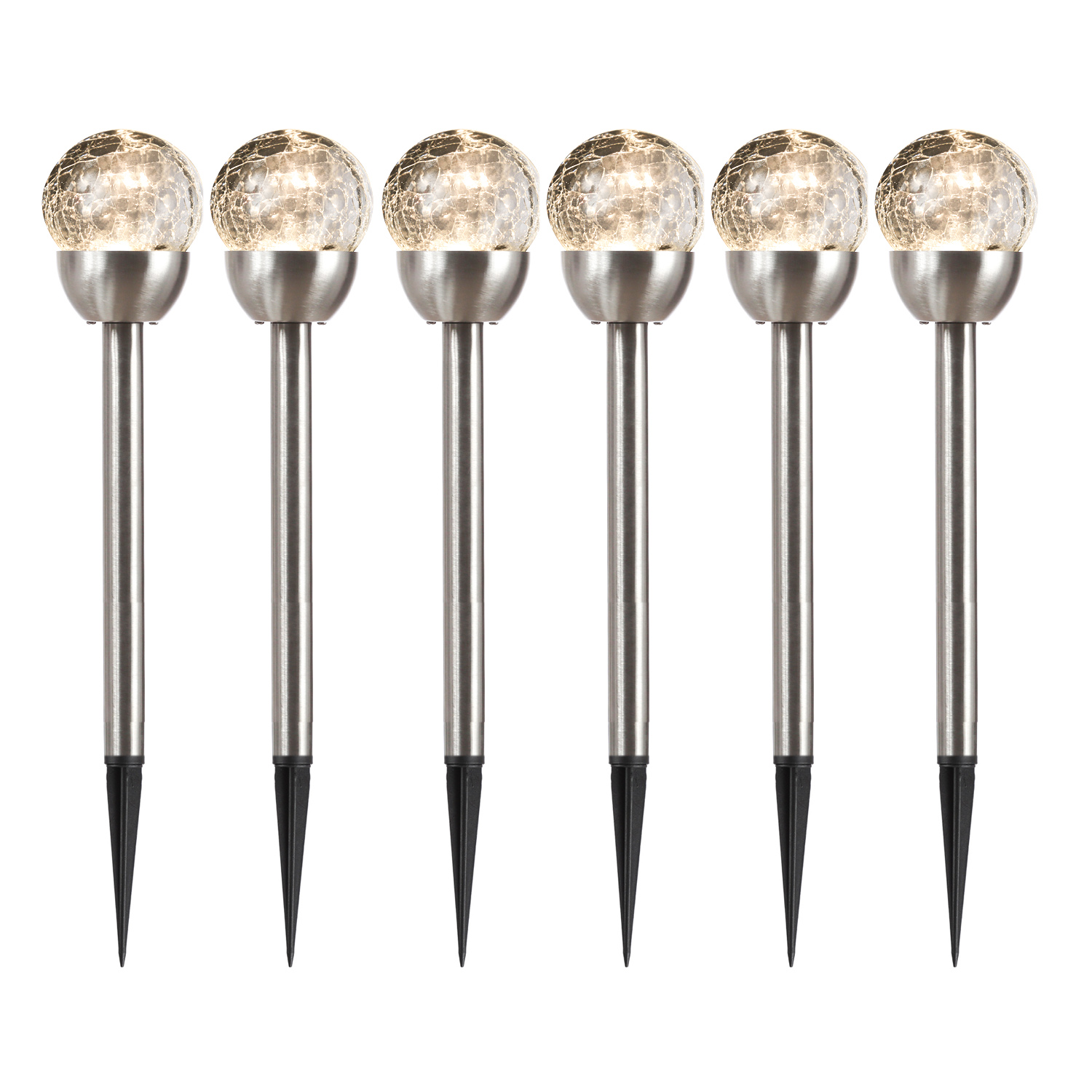 LED Solar Wegleuchte CRACKLE mit Erdspieß - Edelstahl - warmweiße LED - H: 24,5cm - silber - 6er Set