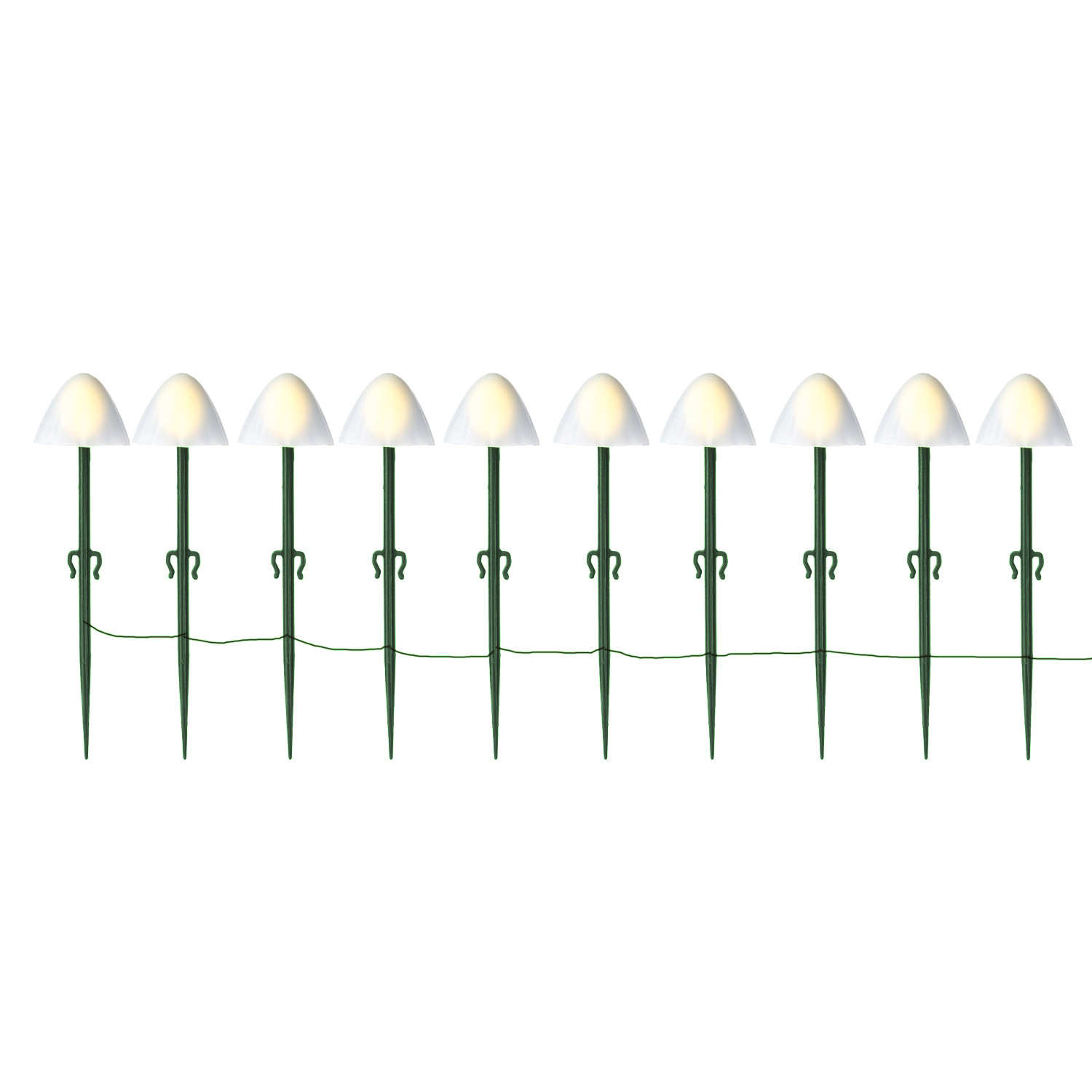 LED Solar Mini Pilze - 10 Gartenstecker mit Erdspießen - 8 Funkt. - Lichtsensor - L: 9m - weiß