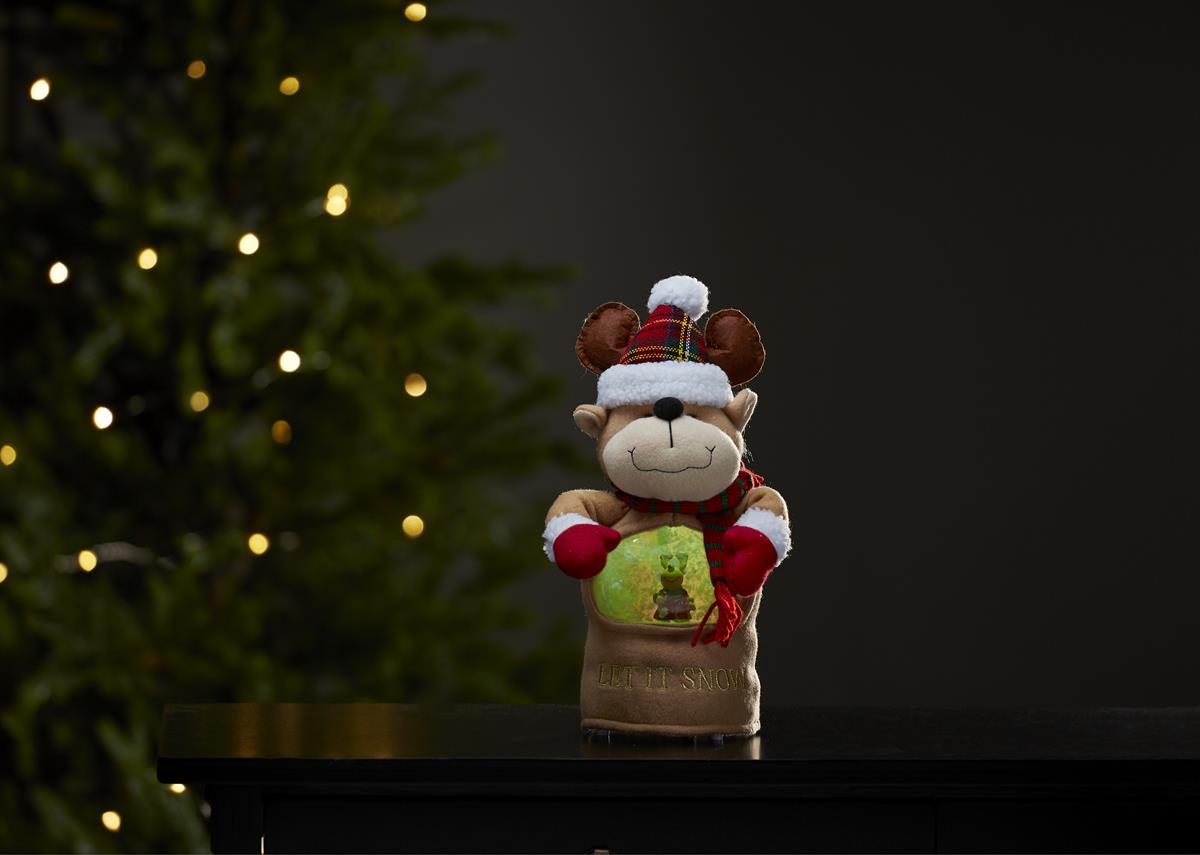 LED Stoff-Figur Rentier - Schneekugel mit Sensor - 1 warmweiße LED - H: 27cm - Batteriebetrieb