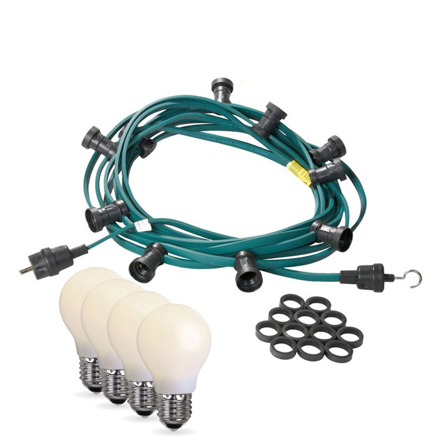 Illu-/Partylichterkette 20m - Außenlichterkette grün - Made in Germany - 40 opale LED Tropfenlampen