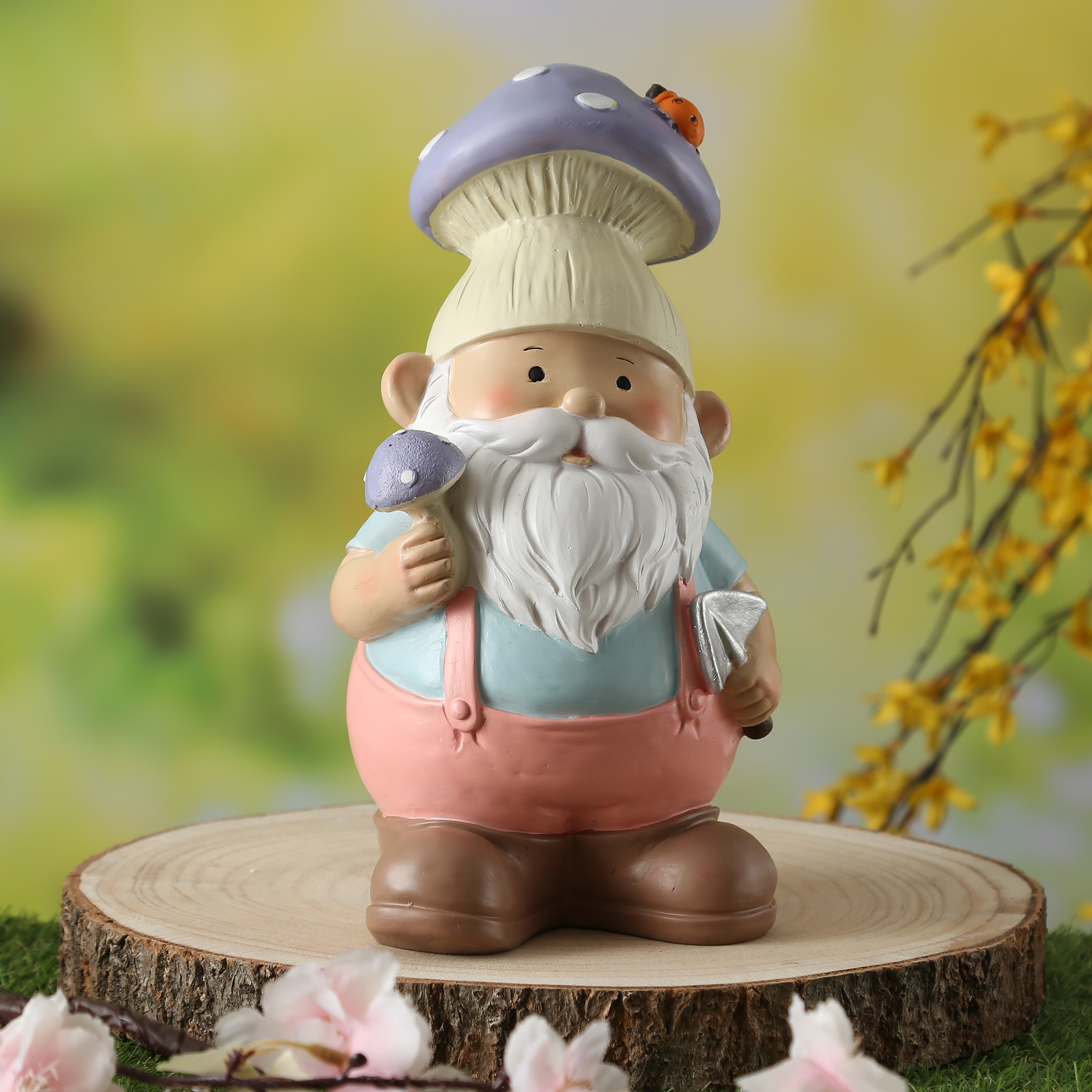 Gartenzwerg mit Fliegenpilz-Mütze - Zwerg mit Schaufel  - Gartenfigur aus Polyresin - H: 24,5cm