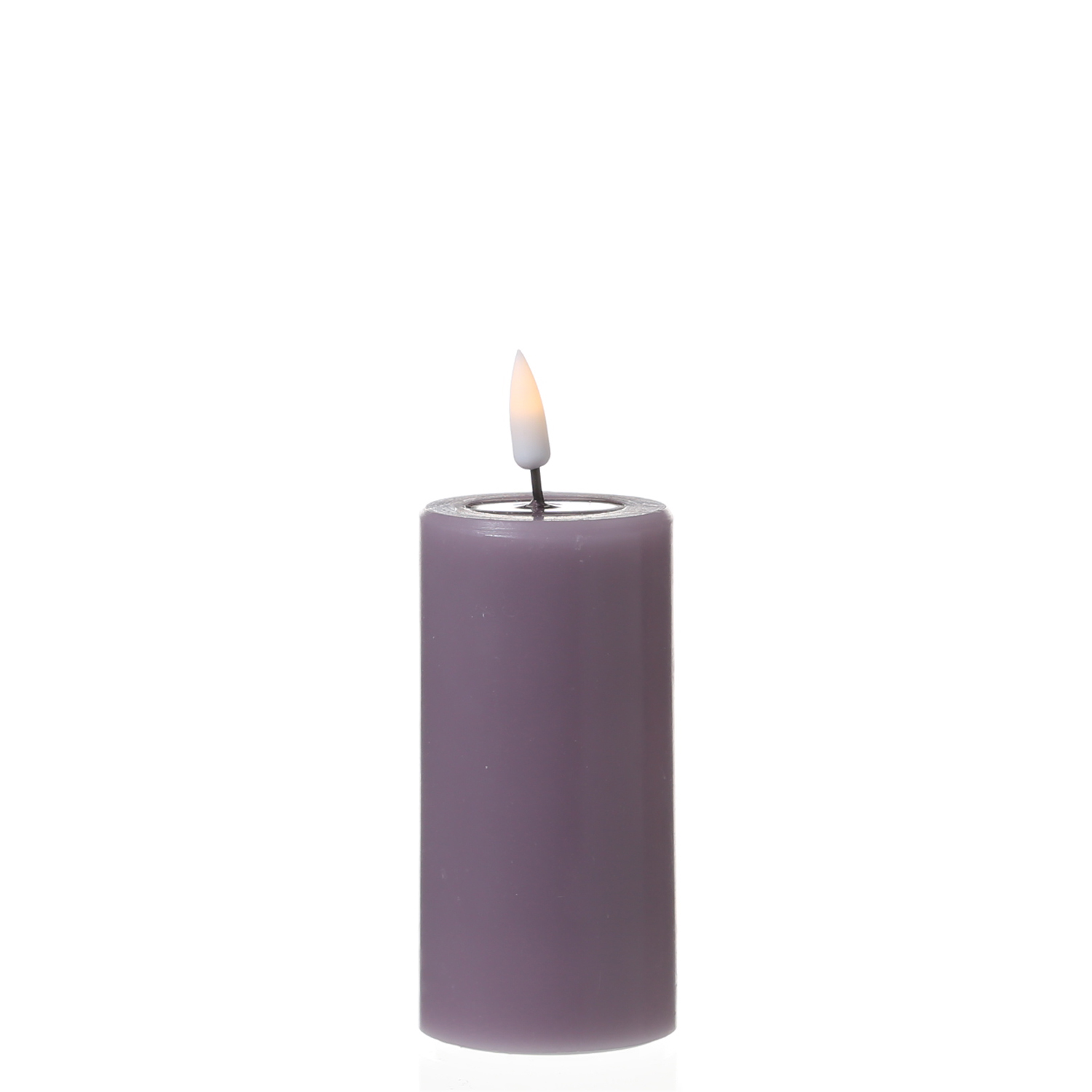 LED Stumpenkerze MIA - Echtwachs - realistische 3D Flamme - H: 10cm - D: 5cm - flieder