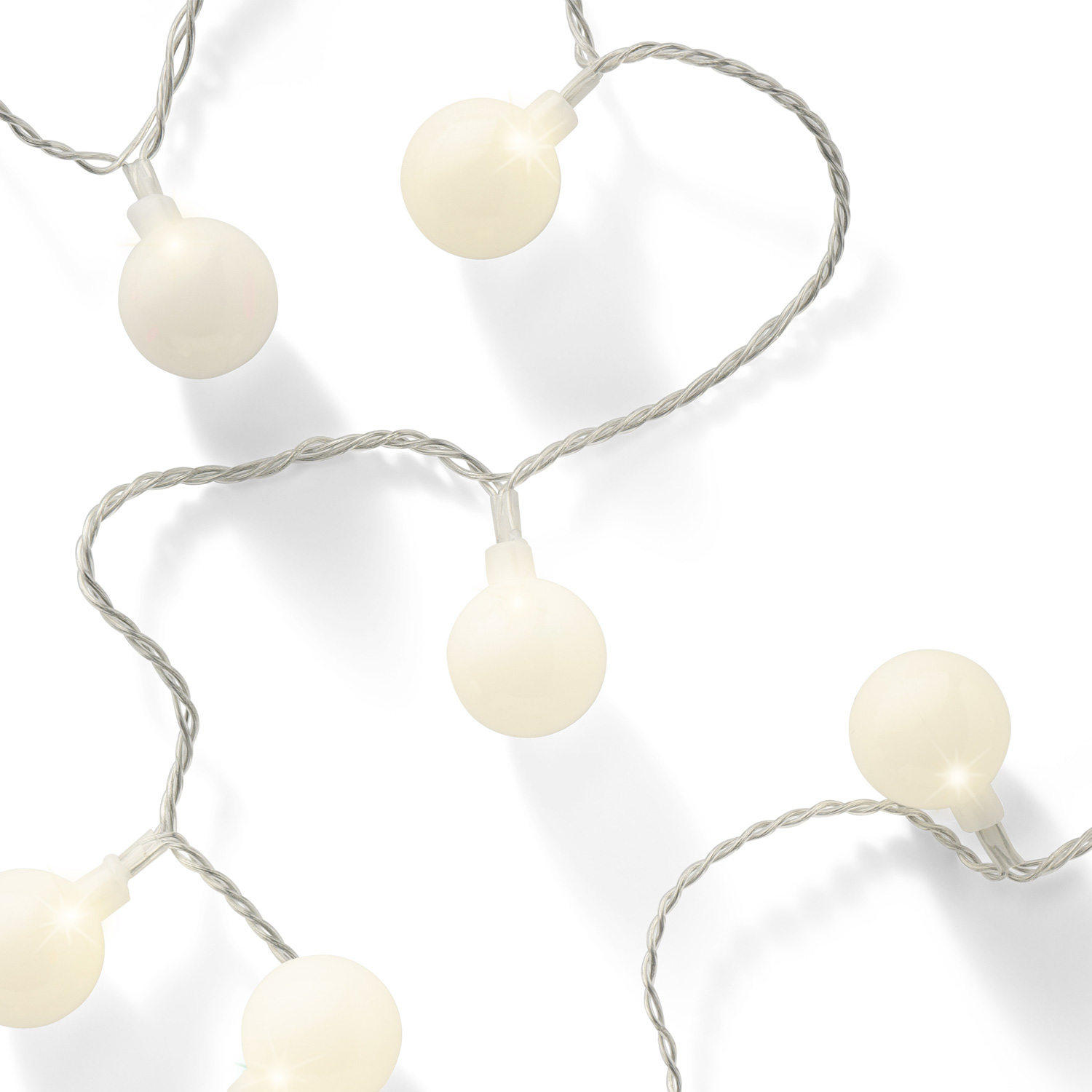 LED Lichterkette BERRY TWINKLE - 60 weiße XL Kugeln - 8 Funktionen - Timer - L:9m - für Außen