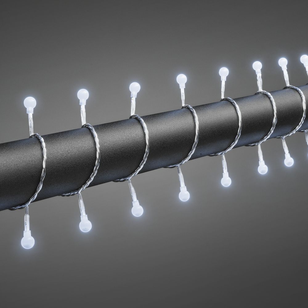 LED-Kugellichterkette - runde 160 kaltweiße LED - L:12,72m - außen - Kabel - schwarz