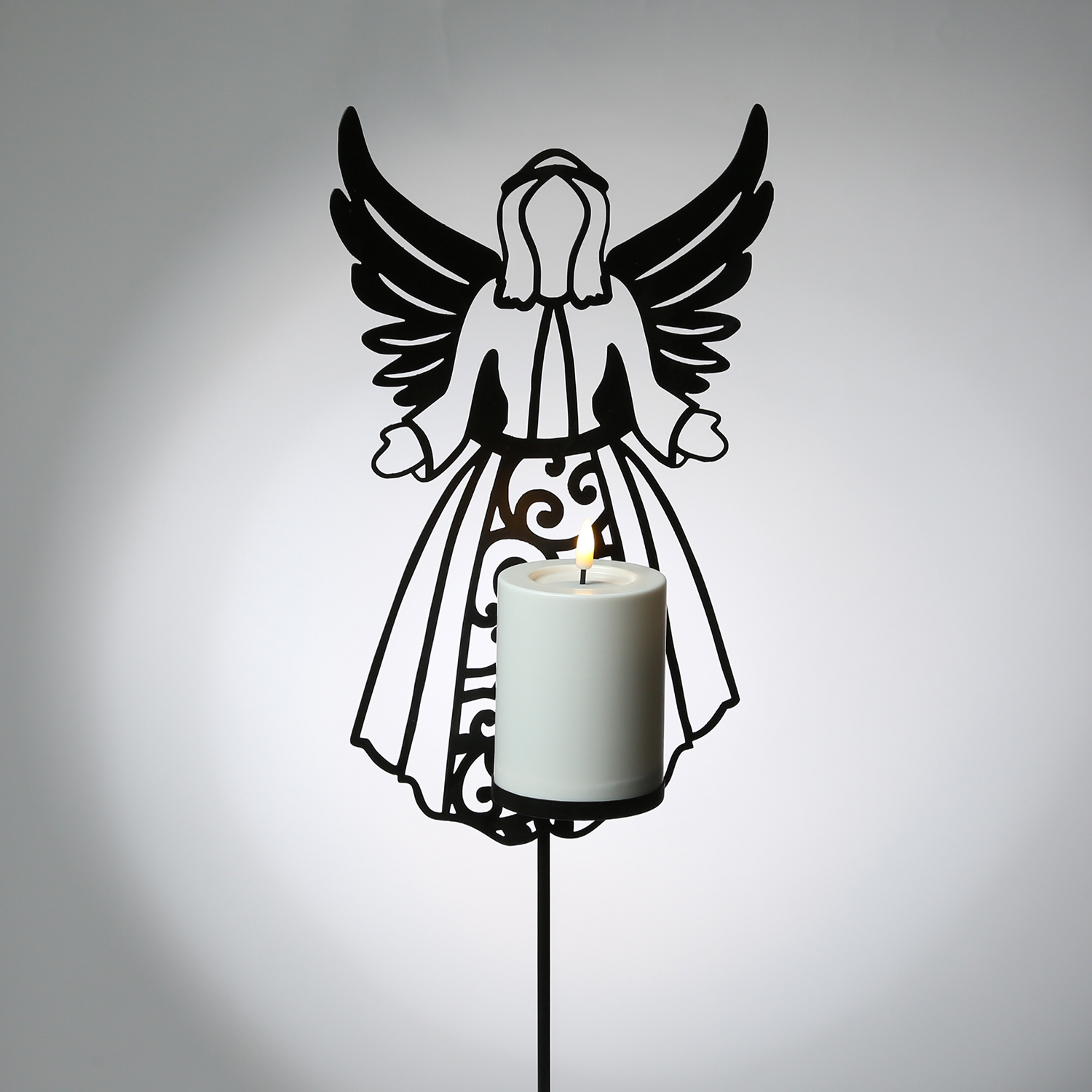 LED Grablicht Engel mit LED Kerze - Gartenfigur - H: 56cm - Timer - bis zu 2500 Stunden