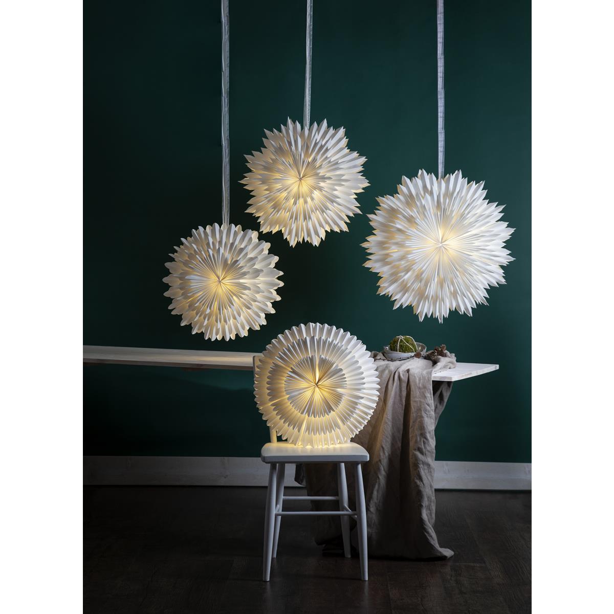 Papierstern - Ice - hängend - D: 50cm - mit Band - zerknittertes Papier - 3 - lagig - weiß