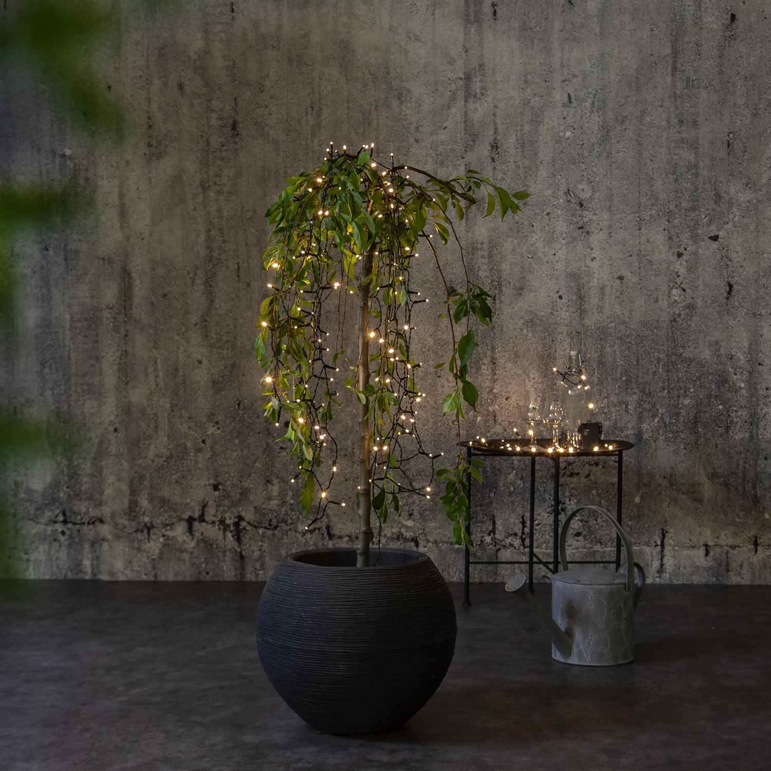 LED Lichterkette - AKKU - 160 warmweiße LED -  L: 11,2m -  Batterie - Timer - outdoor - schwarz