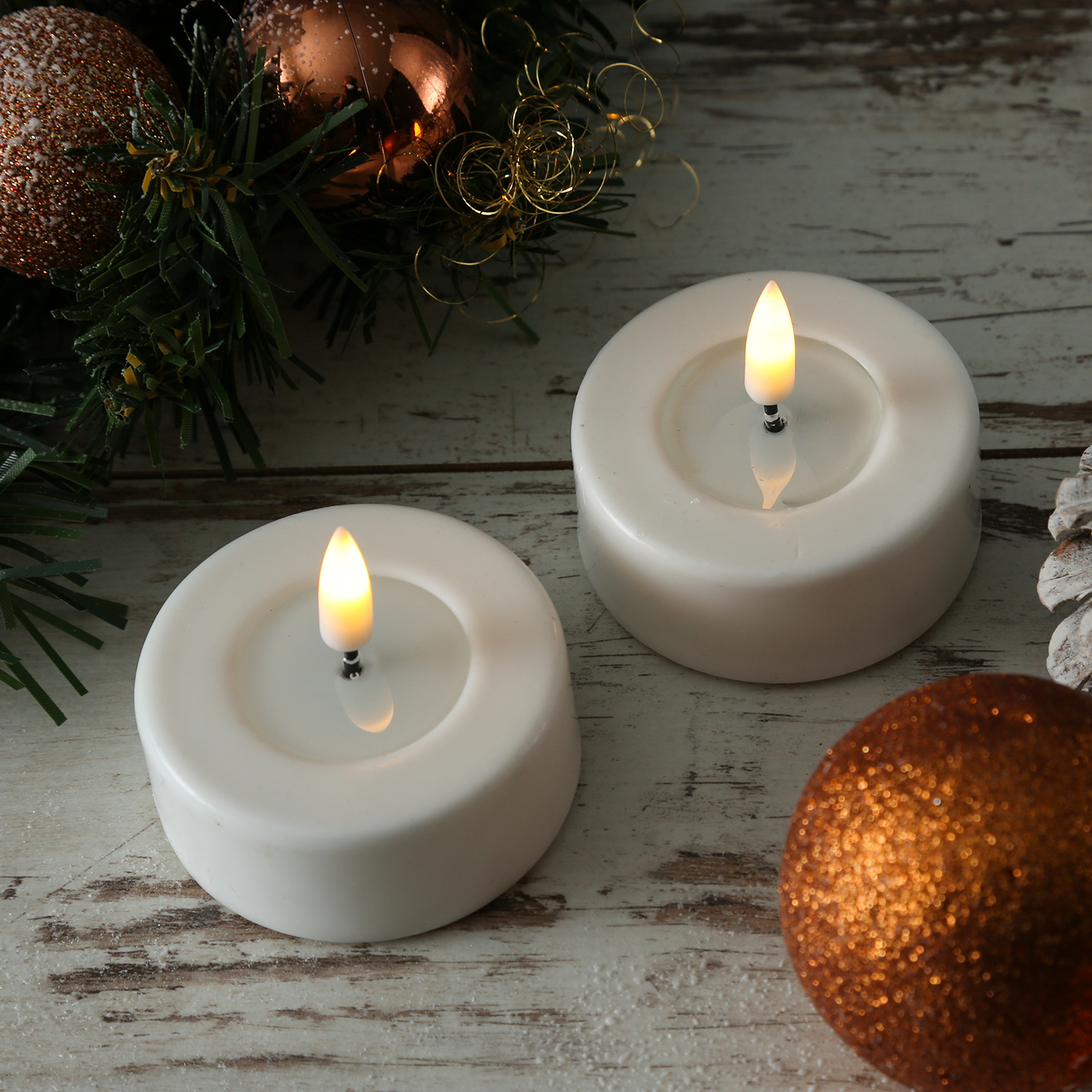 LED Teelicht MIA - Kunststoff - realistische 3D Flamme - H:4,5cm - D:6,1cm - Batterie - weiß - 2Stk.