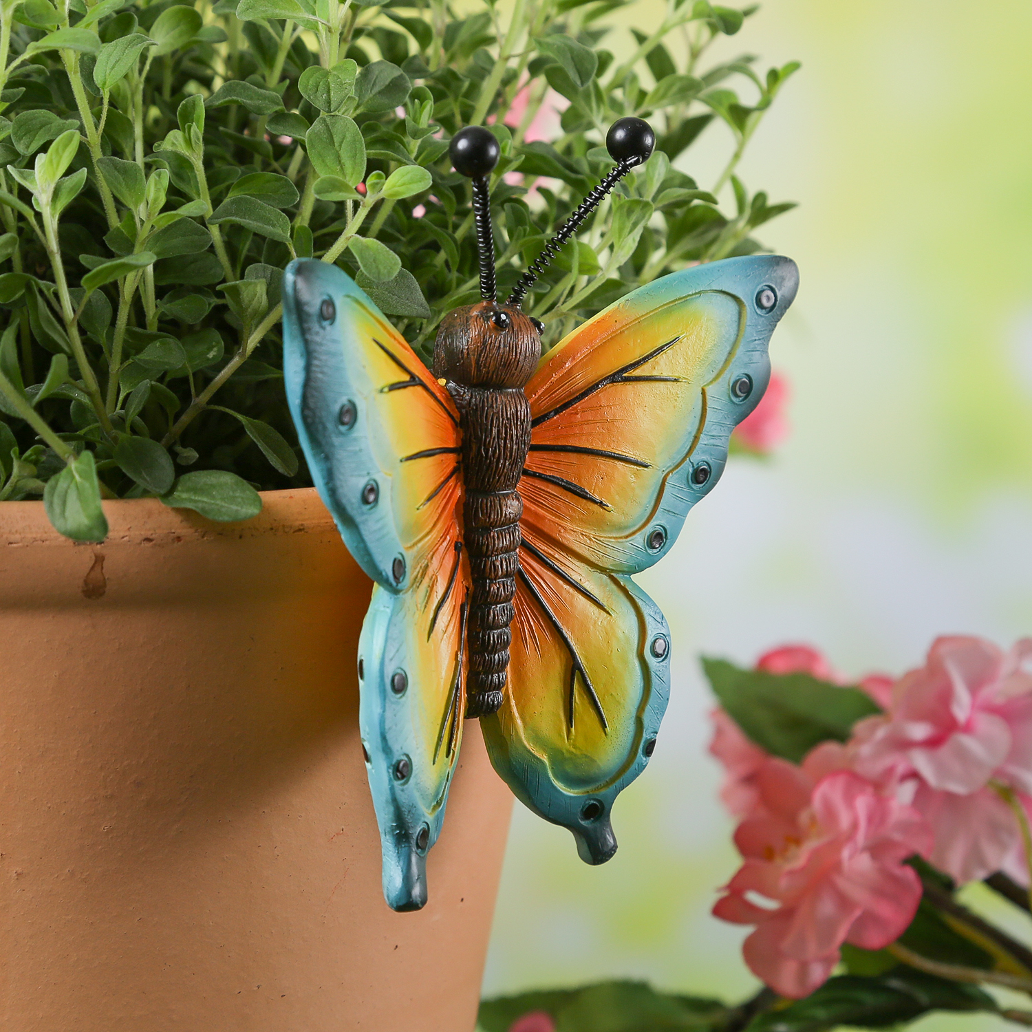 Blumentopfhänger Schmetterling - Dekofigur als Topfhänger - Tierfigur - Polyresin - H: 11cm