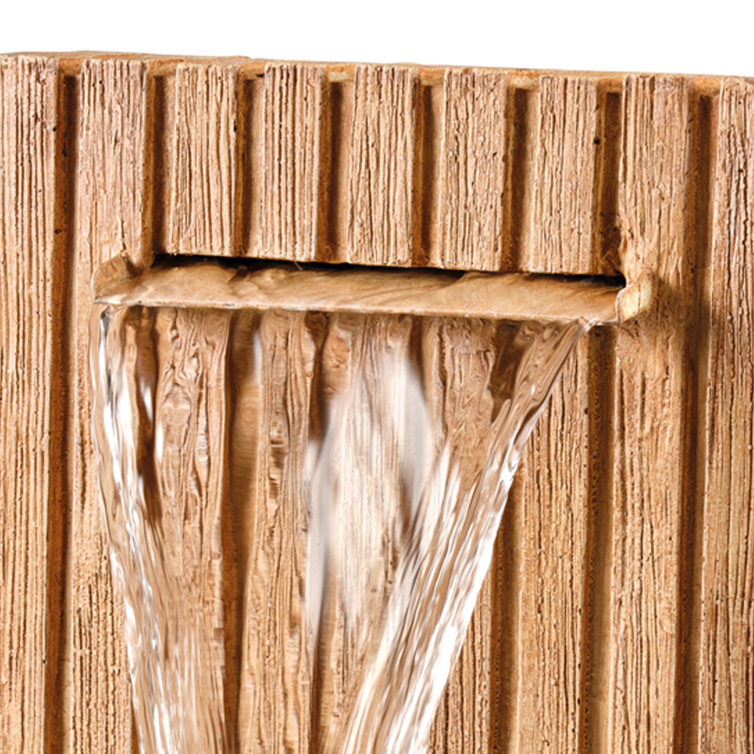 Gartenbrunnen - Standbrunnen mit Holzwandoptik - GRC Beton - H: 54cm - für Außen - grau, naturbraun