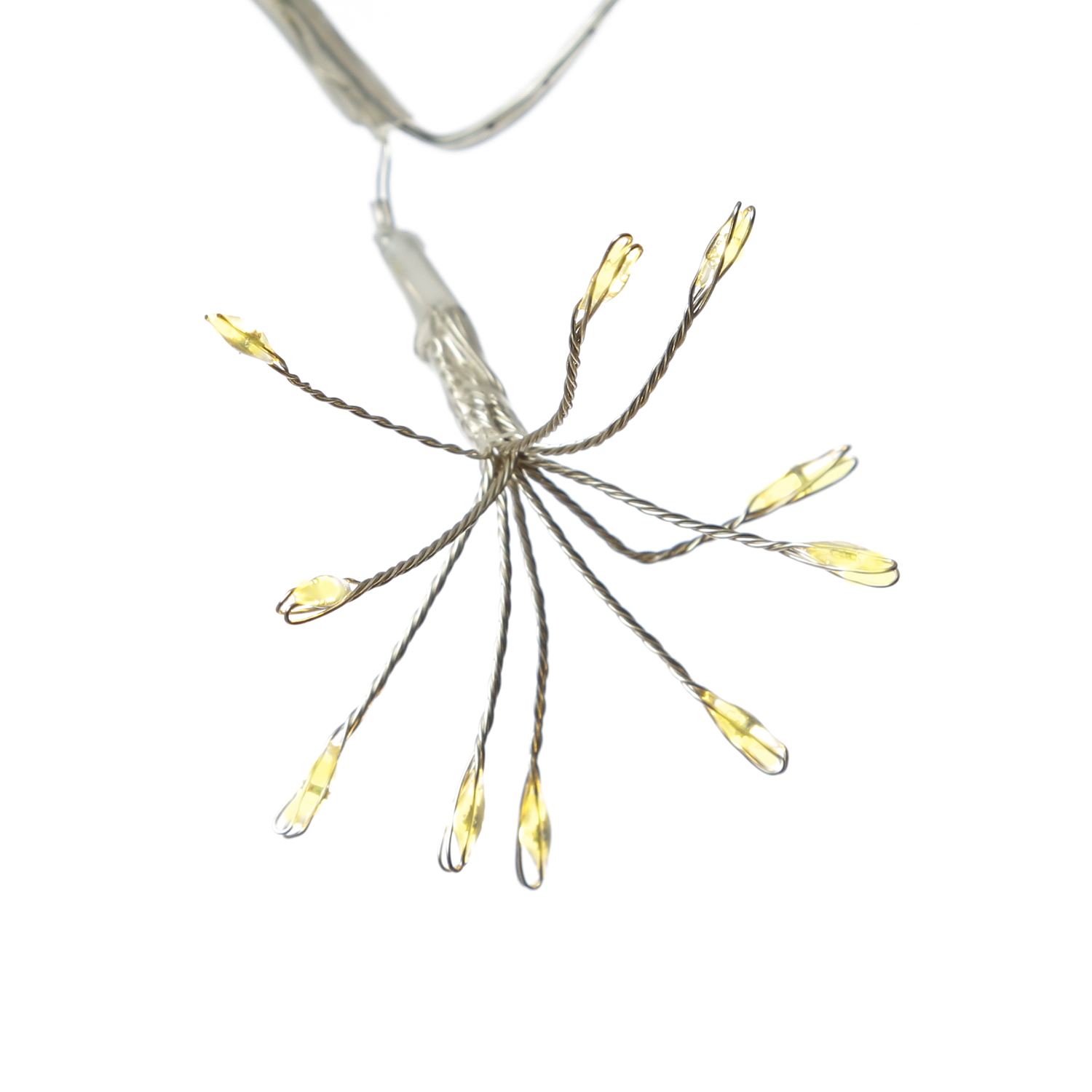 LED Lichterkette Pusteblume - Feuerwerk Blume - 50 Tautropfen LED - 5 Blüten - L:1m - Timer - silber