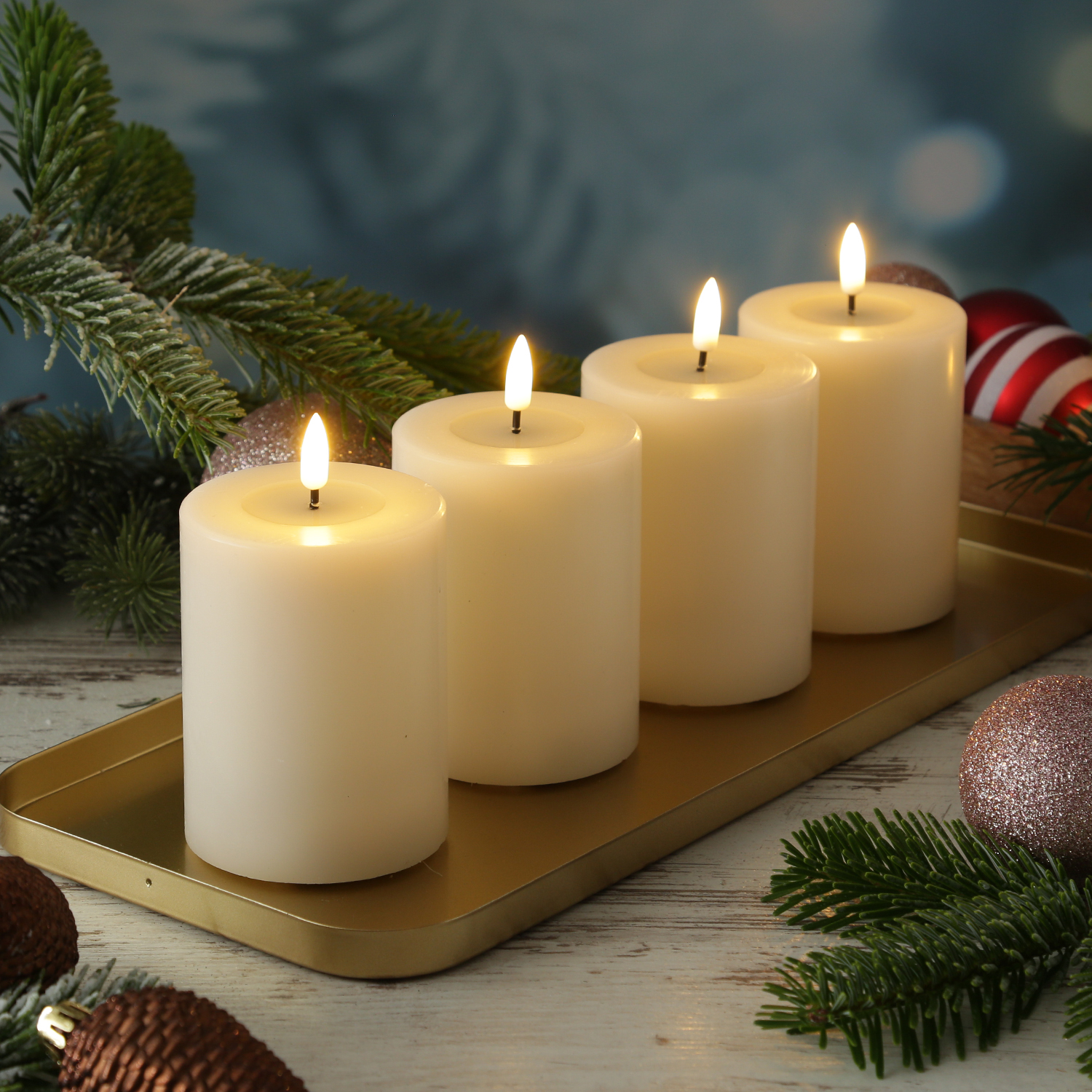 LED Kerzenset MIA - Echtwachs - H: 10cm/D: 7,5cm - mit Batterien/Fernbedienung - creme - 4er Set