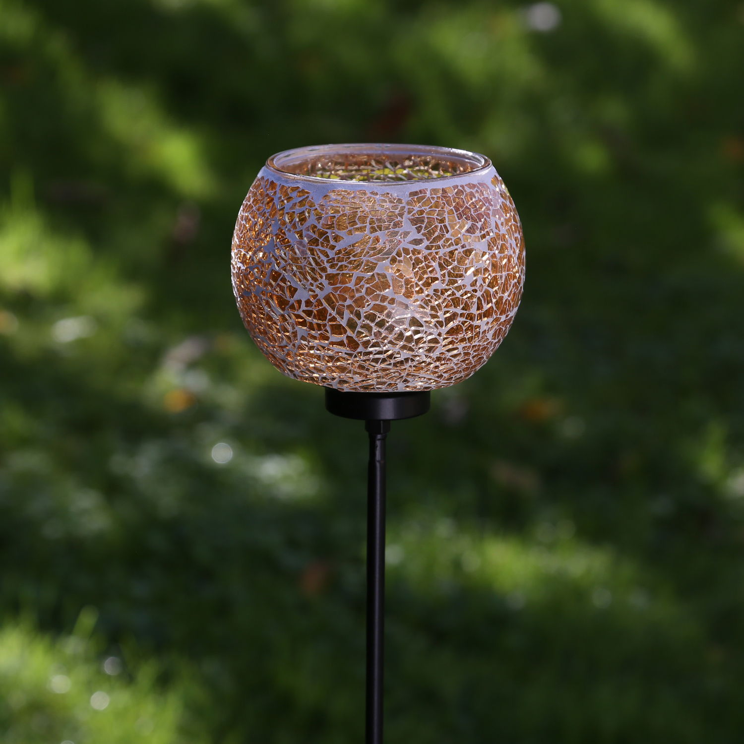 Windlicht Mosaik - Teelichthalter - mit Erdspieß - H: 102cm - D: 12,5cm - orange