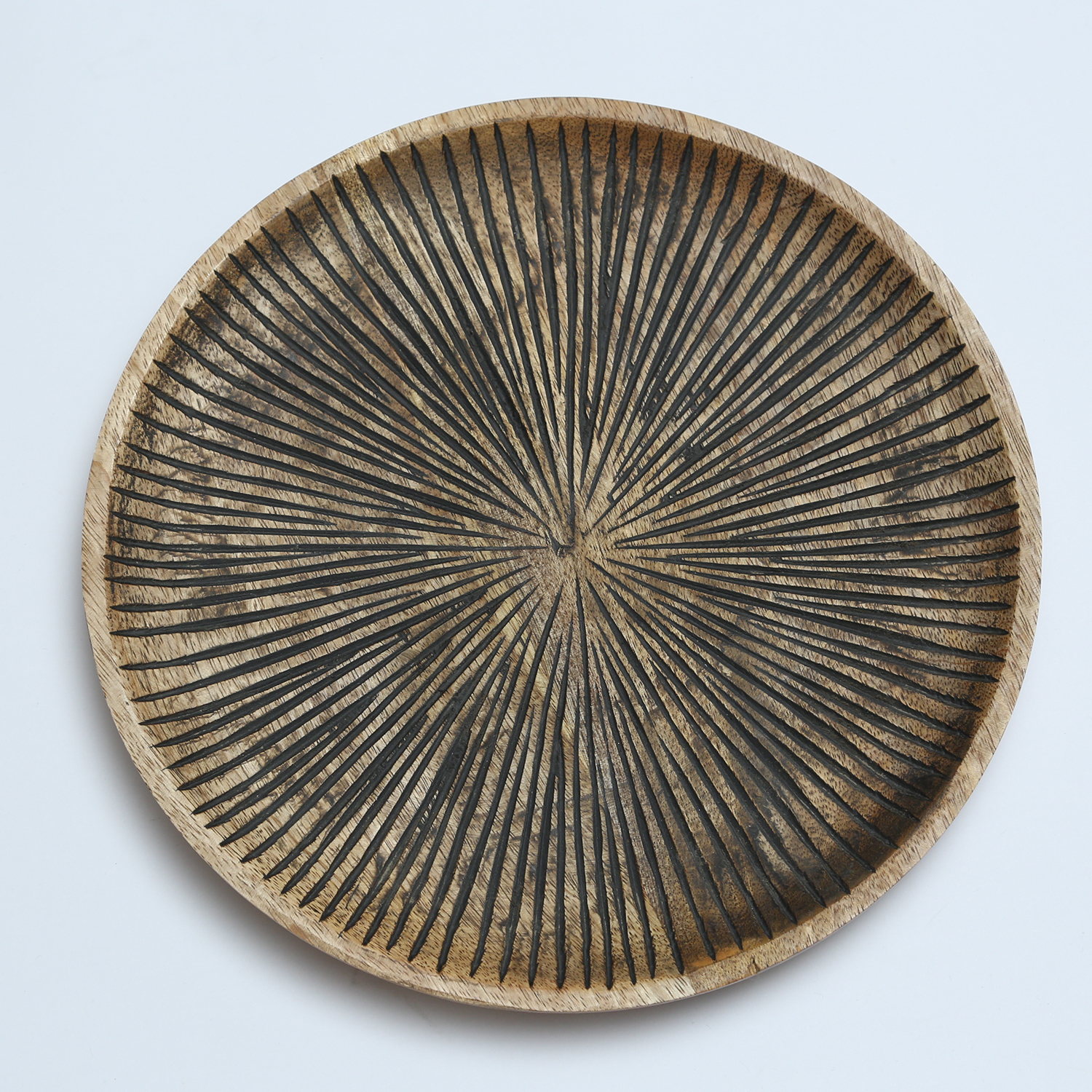 Holzteller - Dekotablett - rund - Mangoholz - D: 29cm - H: 2cm - natur, schwarz