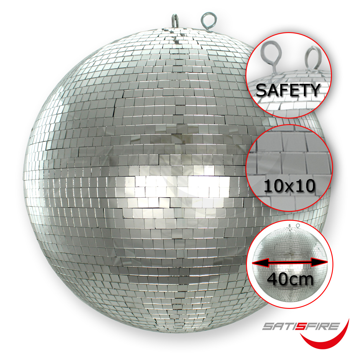Spiegelkugel 40cm silber chrome- Diskokugel (Discokugel) Party Lichteffekt - Echtglas - mirrorball chrome silver color