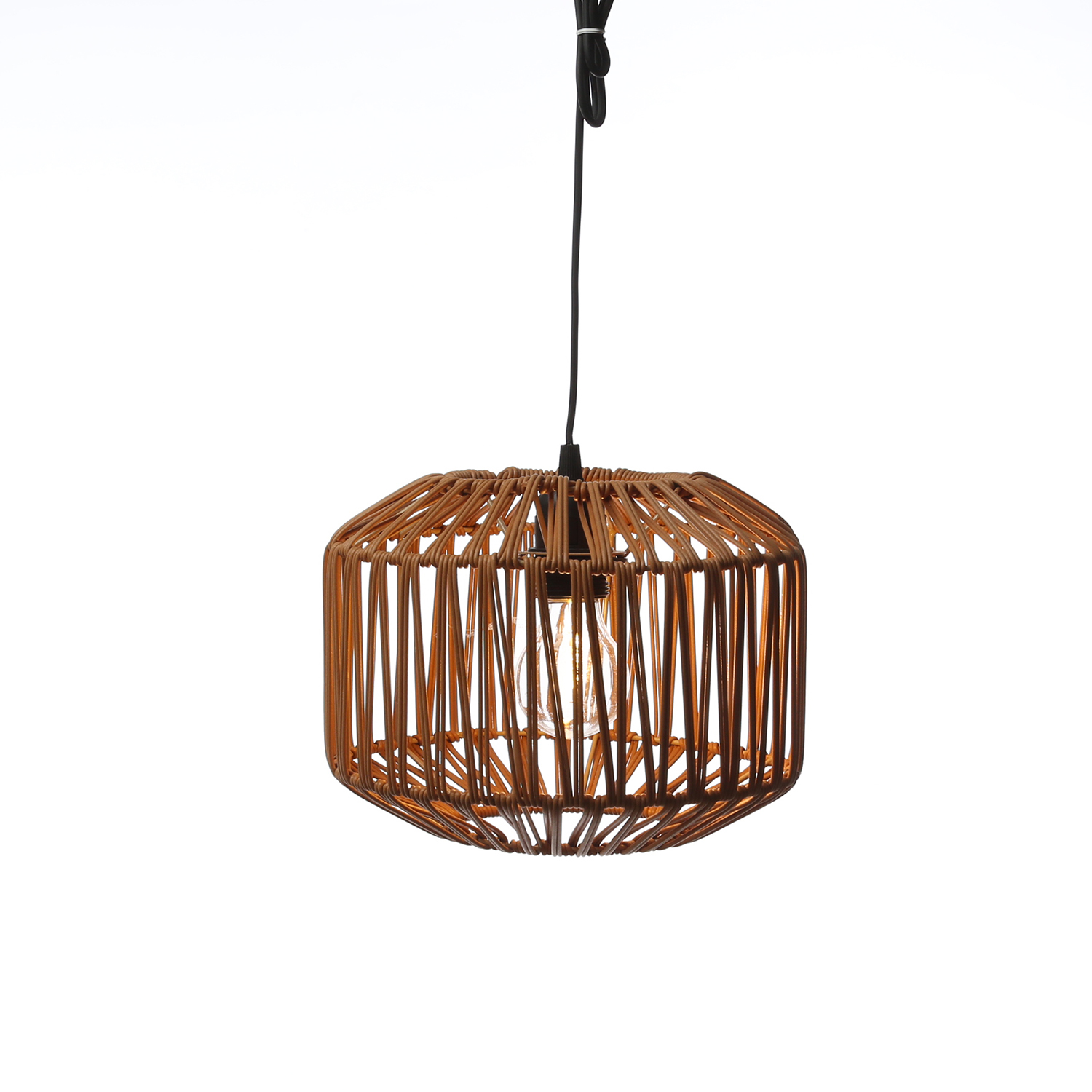 LED Hängeleuchte - Lampenschirm aus Kunststoffseil - D: 24,5cm - Batterie - Timer - outdoor