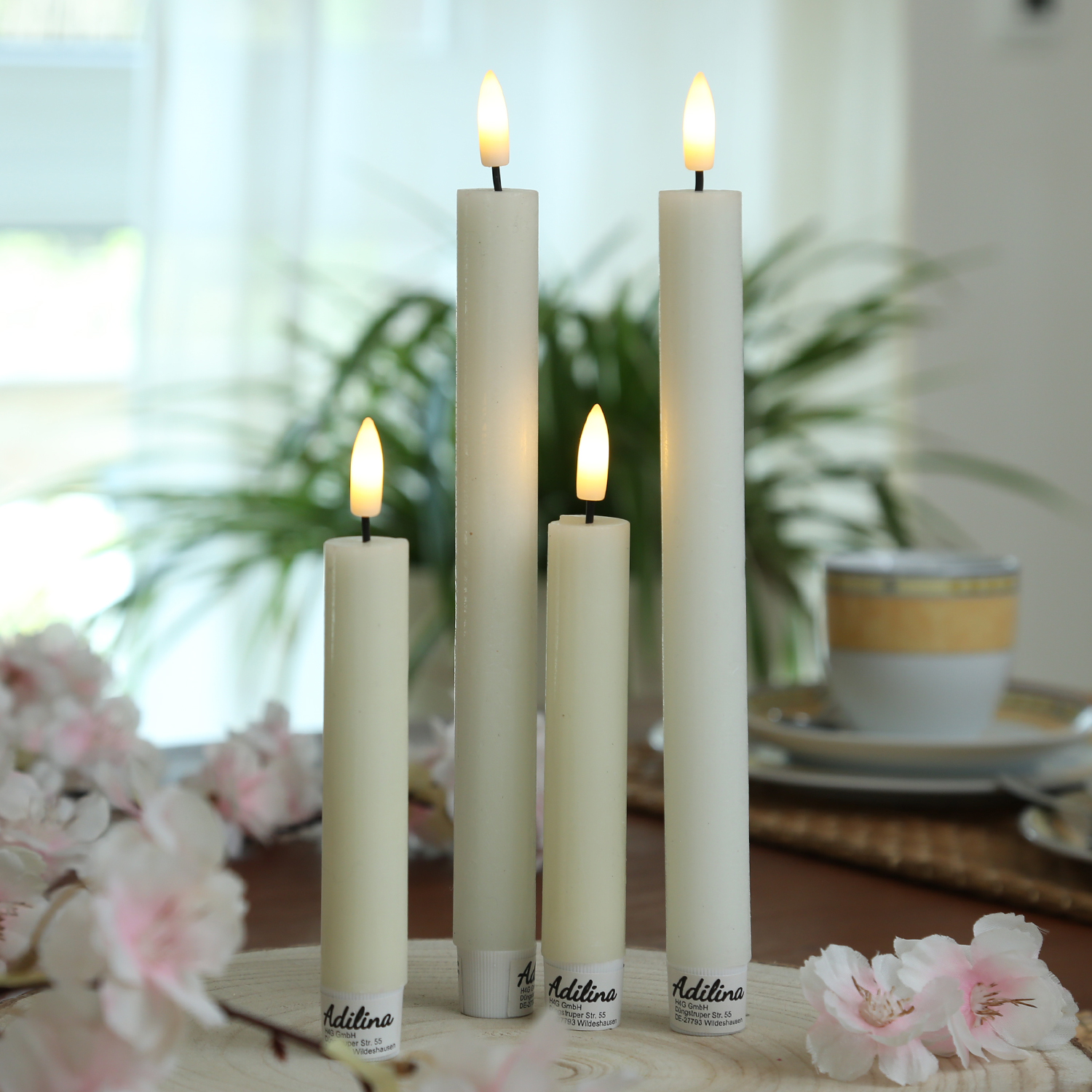 LED Stabkerzen LINA - Rustik-Optik - Echtwachs - 3D Flamme - H: 24cm - Timer - creme - 2er Set