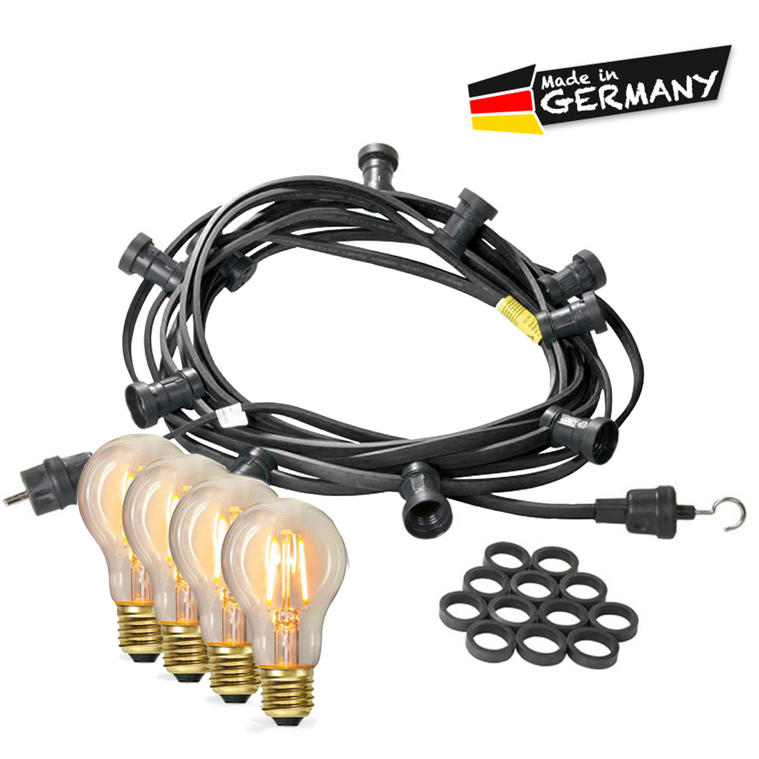 Illu-/Partylichterkette 30m - Außenlichterkette - Made in Germany - 30 x Edison LED Filamentlampen