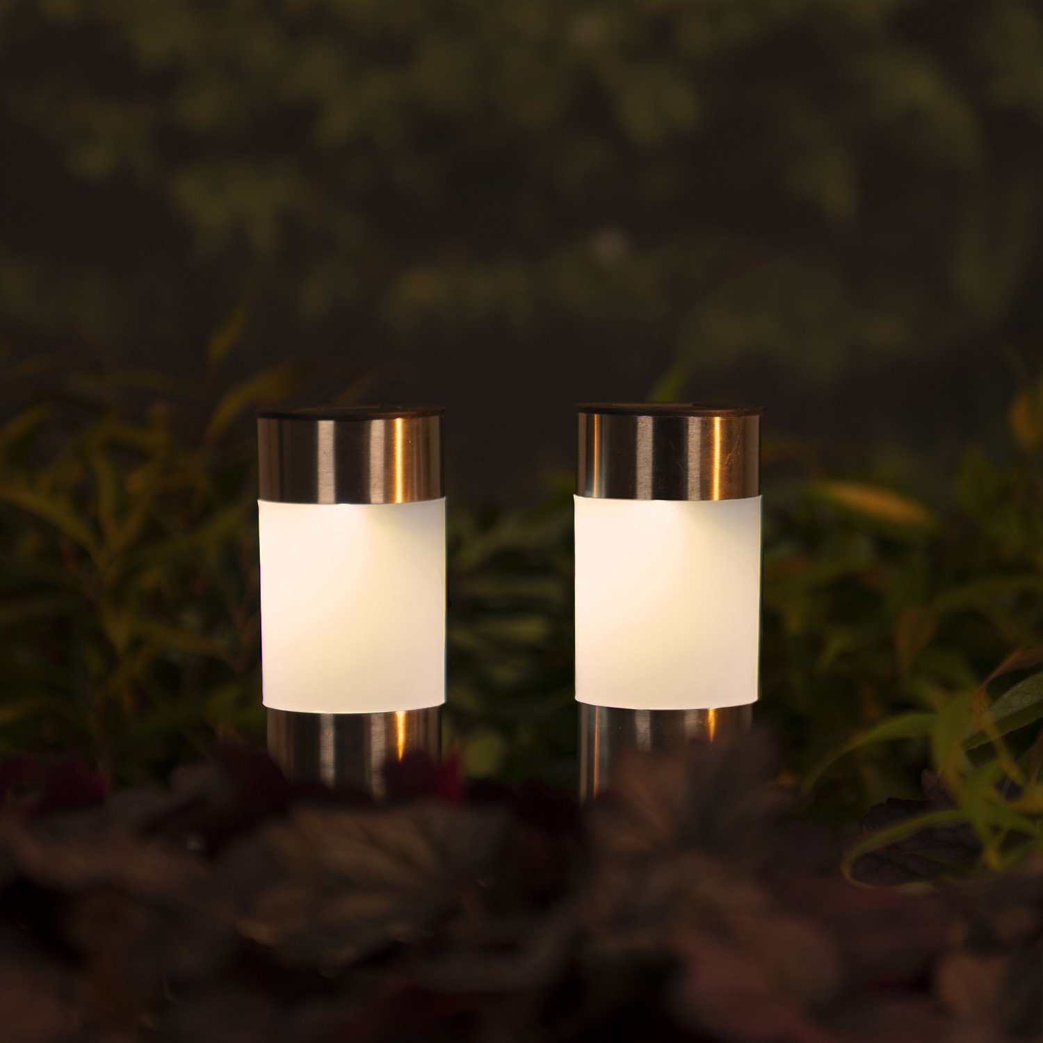 LED Solar Wegleuchten mit Erdspieß - Edelstahl - warmweiße LED - H: 14cm - silber - 10er Set