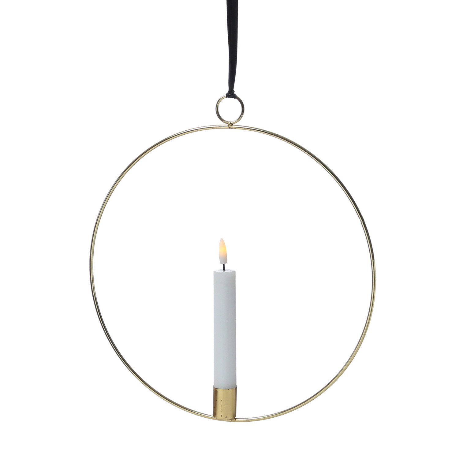 Dekoring mit LED Kerze - Fensterdeko zum Hängen - D- 28-5cm - Timer - Batterie - gold
