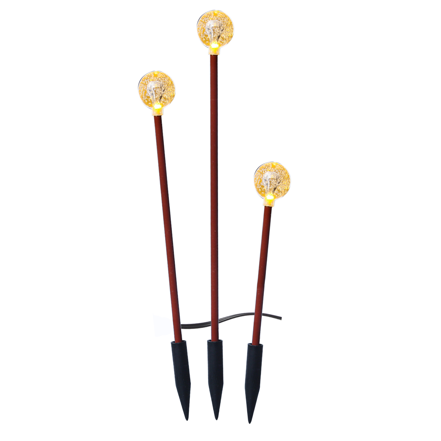 LED Gartenstecker BUBBLES - 3 Erdspieße mit Luftblasen Optik - warmweiße LED - L: 1m - rostbraun