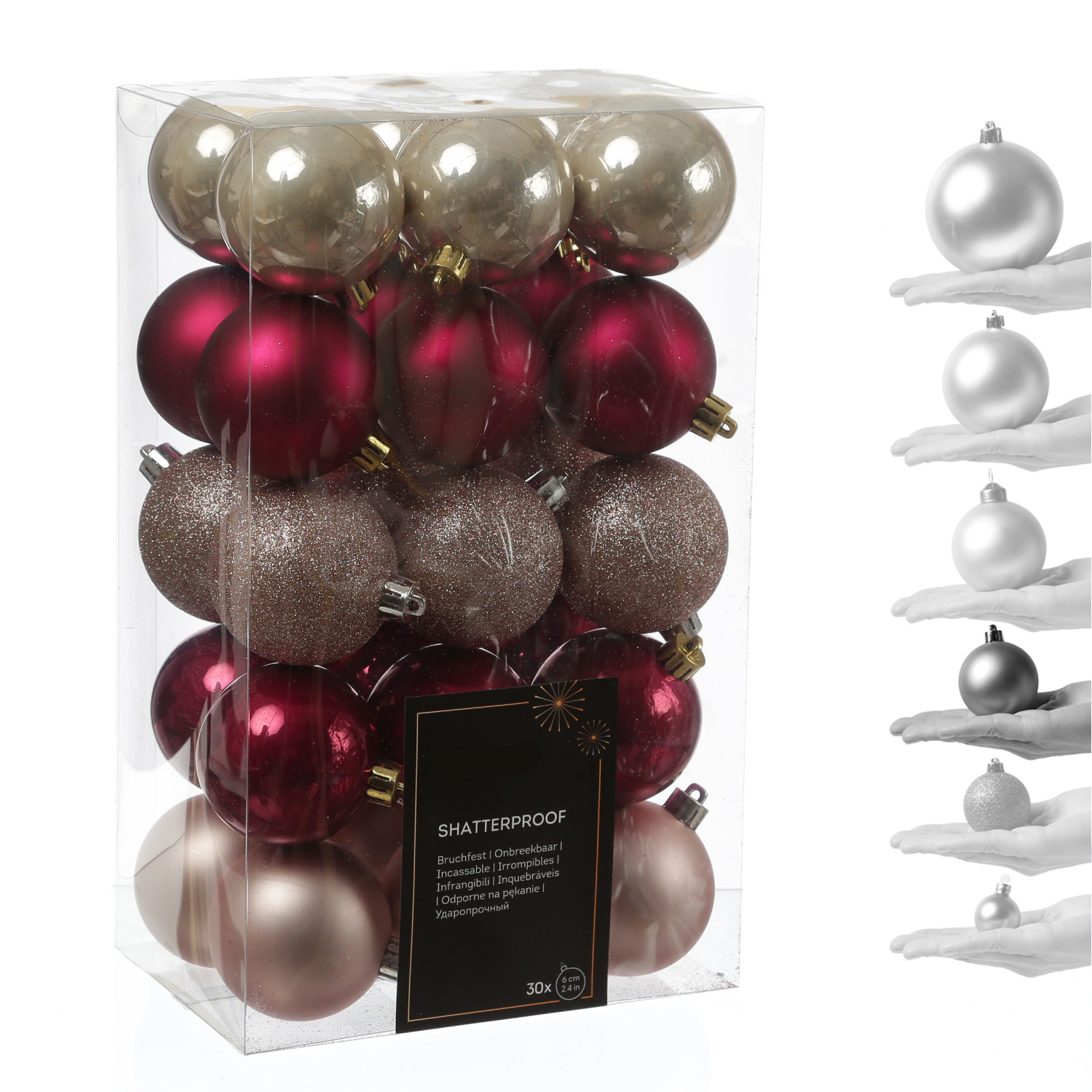 Christbaumkugeln - Baumkugel - bruchfest - D: 6cm - glänzend/matt/glitzernd - pink, rosa - 30St.