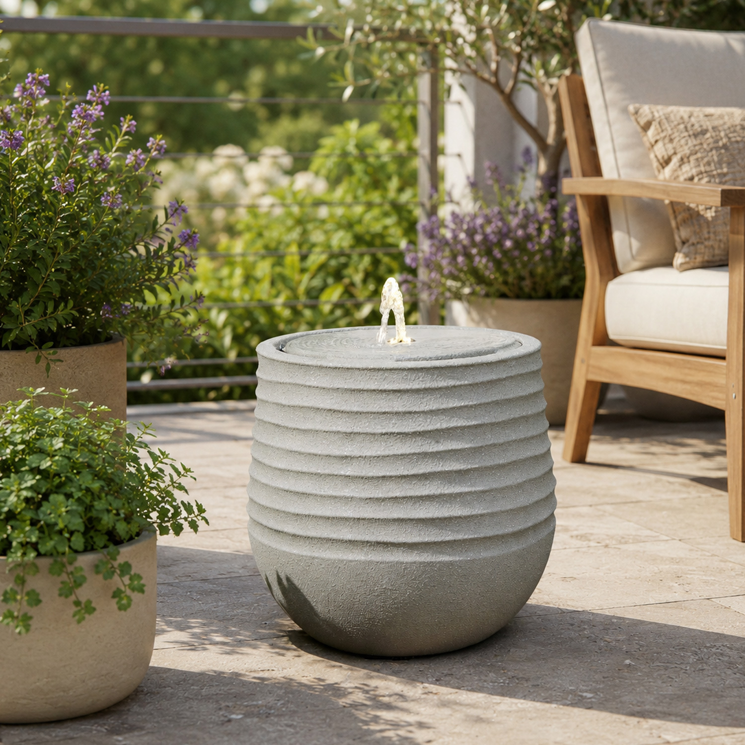 LED Gartenbrunnen CORDOBA - D: 40cm - Steinoptik  - mit Kreislaufpumpe - outdoor