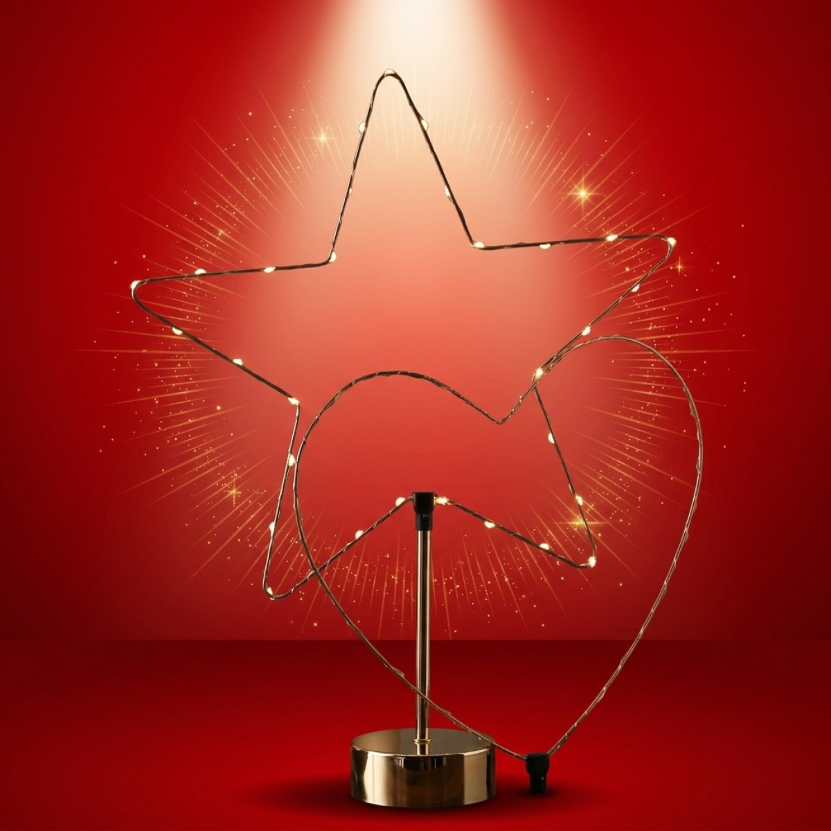 LED Stern - Kombi Dekoleuchte Herz/Stern - wechselbarer Aufsatz - H:50cm - Batterie - Timer - gold