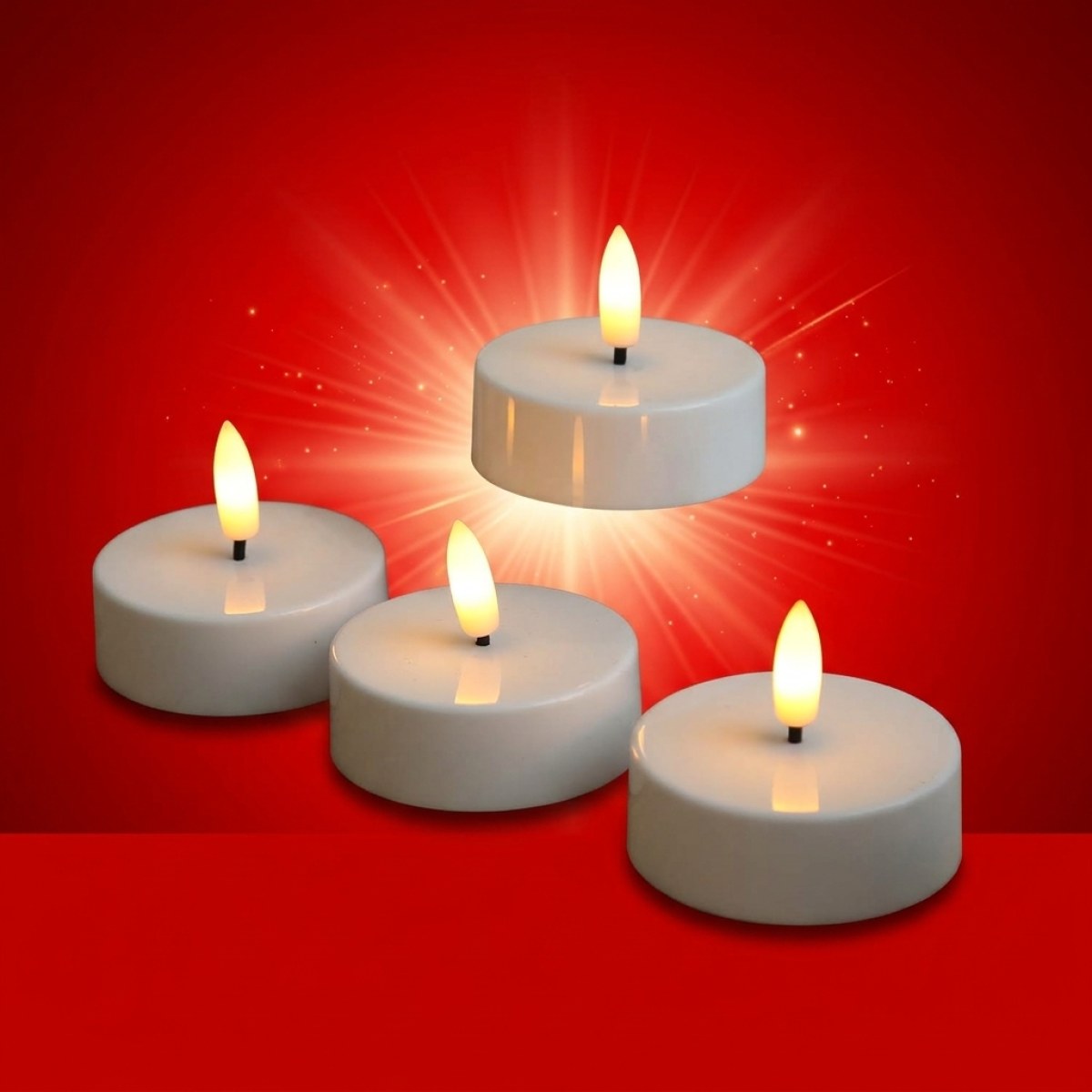 LED Maxi Teelichter - flackernde 3D Flamme - Kunststoff - Timer - D: 5,8cm - weiß - 4er Set