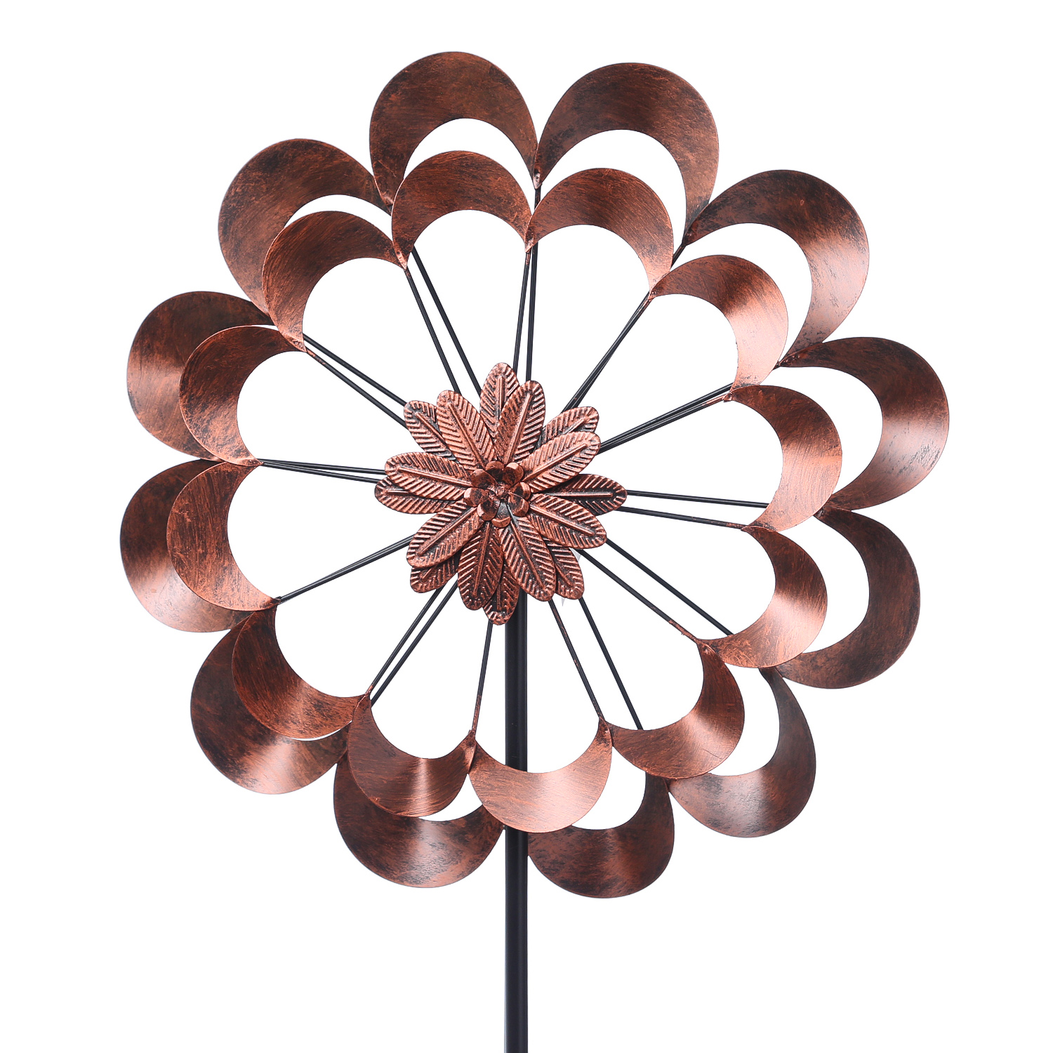 Doppel Windrad ANTIK - Gartendeko - Metall - Erdspieß - H: 1,80m - kupferfarben
