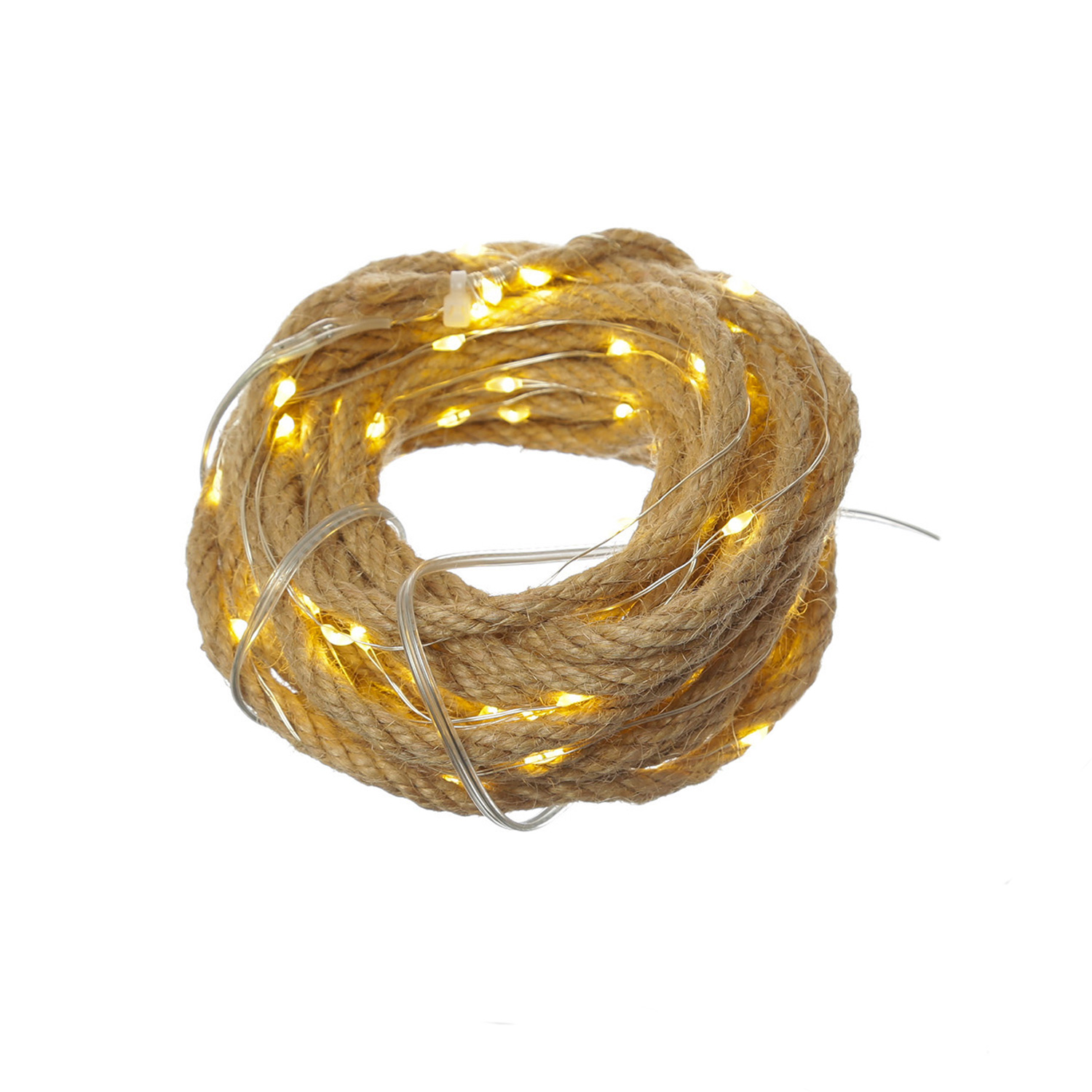 LED Solar Lichterkette Juteseil - 200 warmweiße LED - L: 10m - 8 Funktionen/USB - Fernbedienung