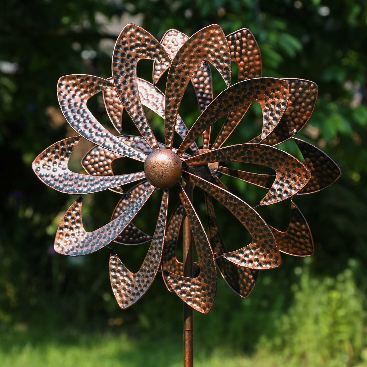 Doppel Windrad ANTIK - Gartendeko - Metall - Erdspieß - H: 140cm - kupferfarben